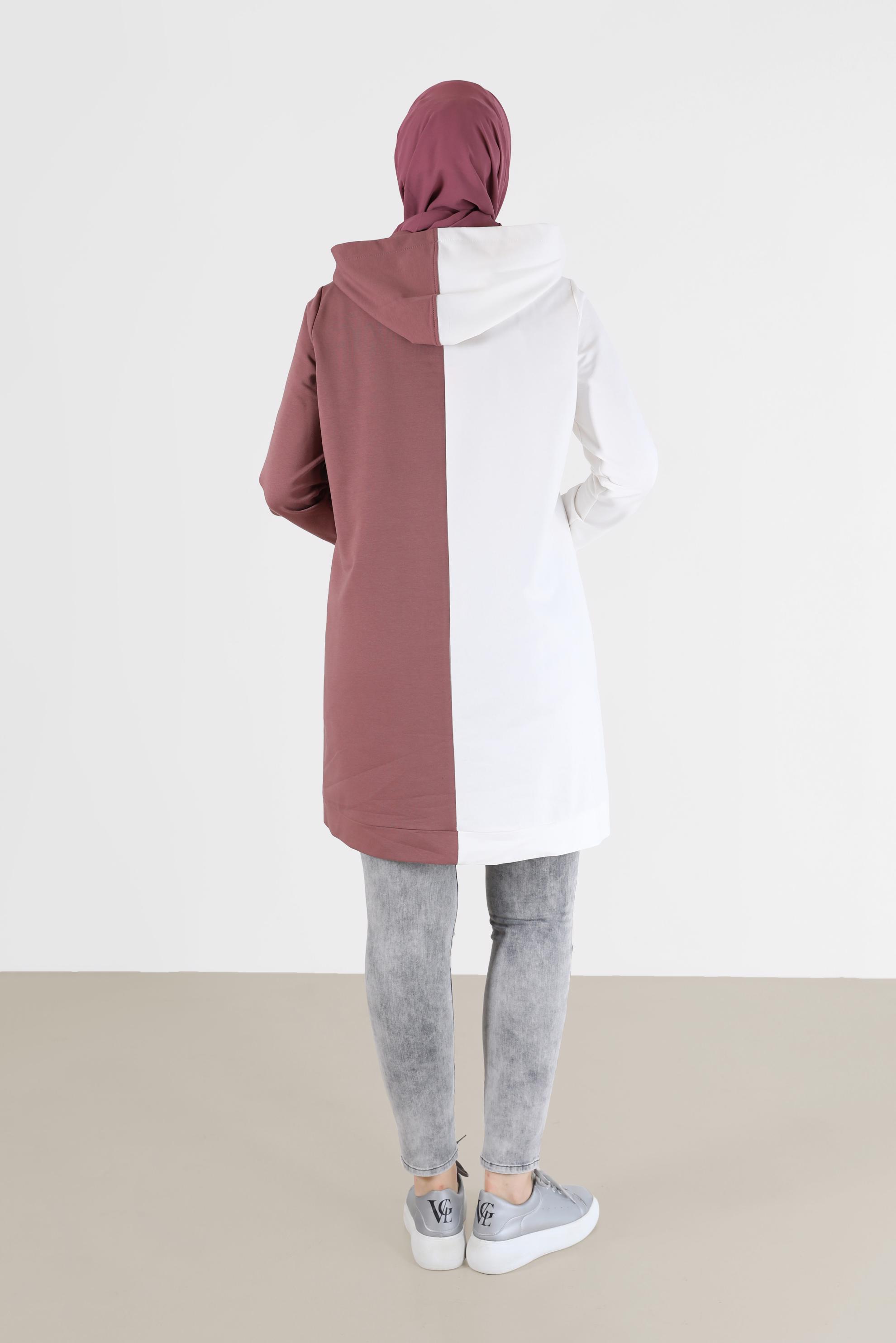 Tesettür giyim PEMBE BASKI DETAYLI İKİ RENK EŞOFMAN TUNİK 42241 