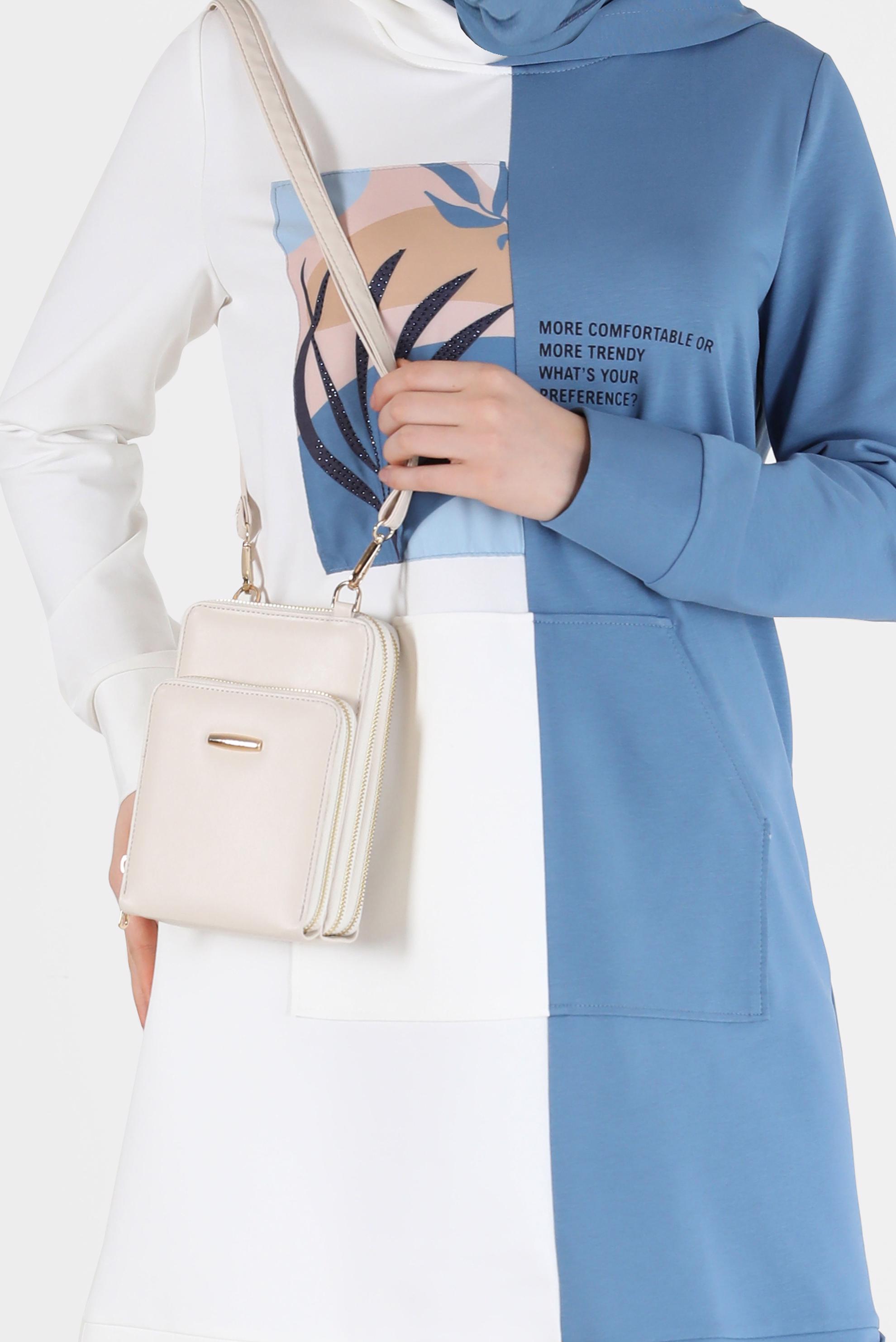 Tesettür giyim MAVİ BASKI DETAYLI İKİ RENK EŞOFMAN TUNİK 42241 