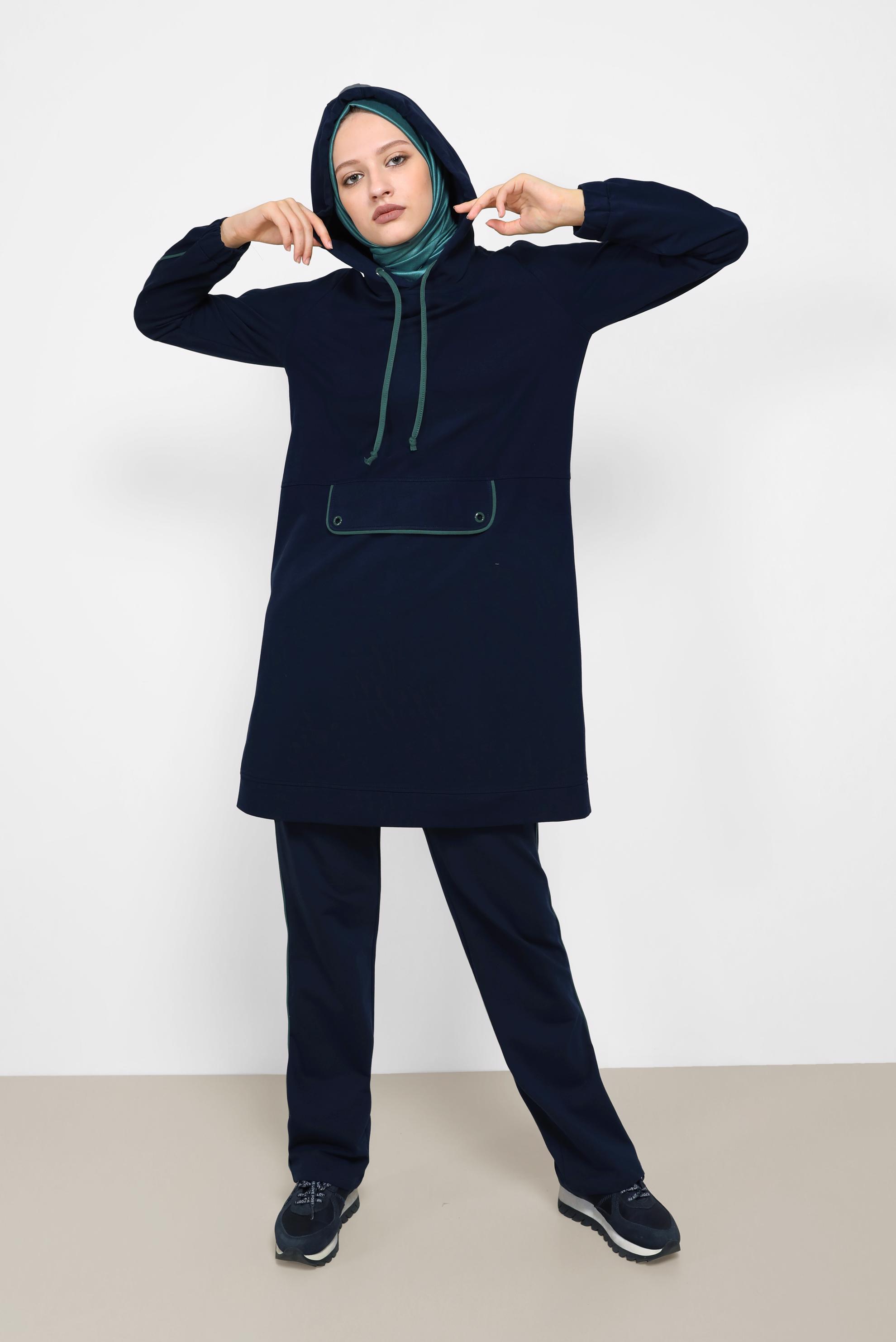 Tesettür giyim LACİVERT KAPÜŞONLU İKİLİ EŞOFMAN TAKIMI 42243 