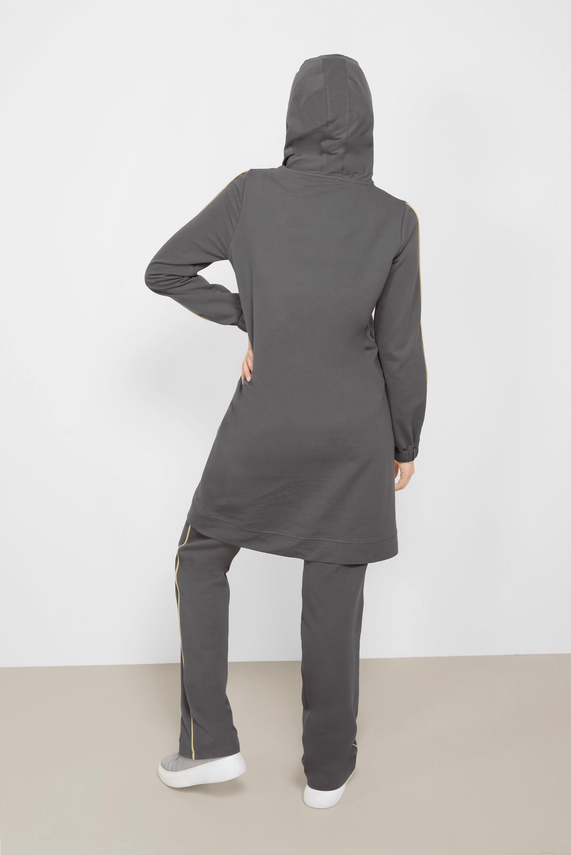 Tesettür giyim GRİ KAPÜŞONLU İKİLİ EŞOFMAN TAKIMI 42243 