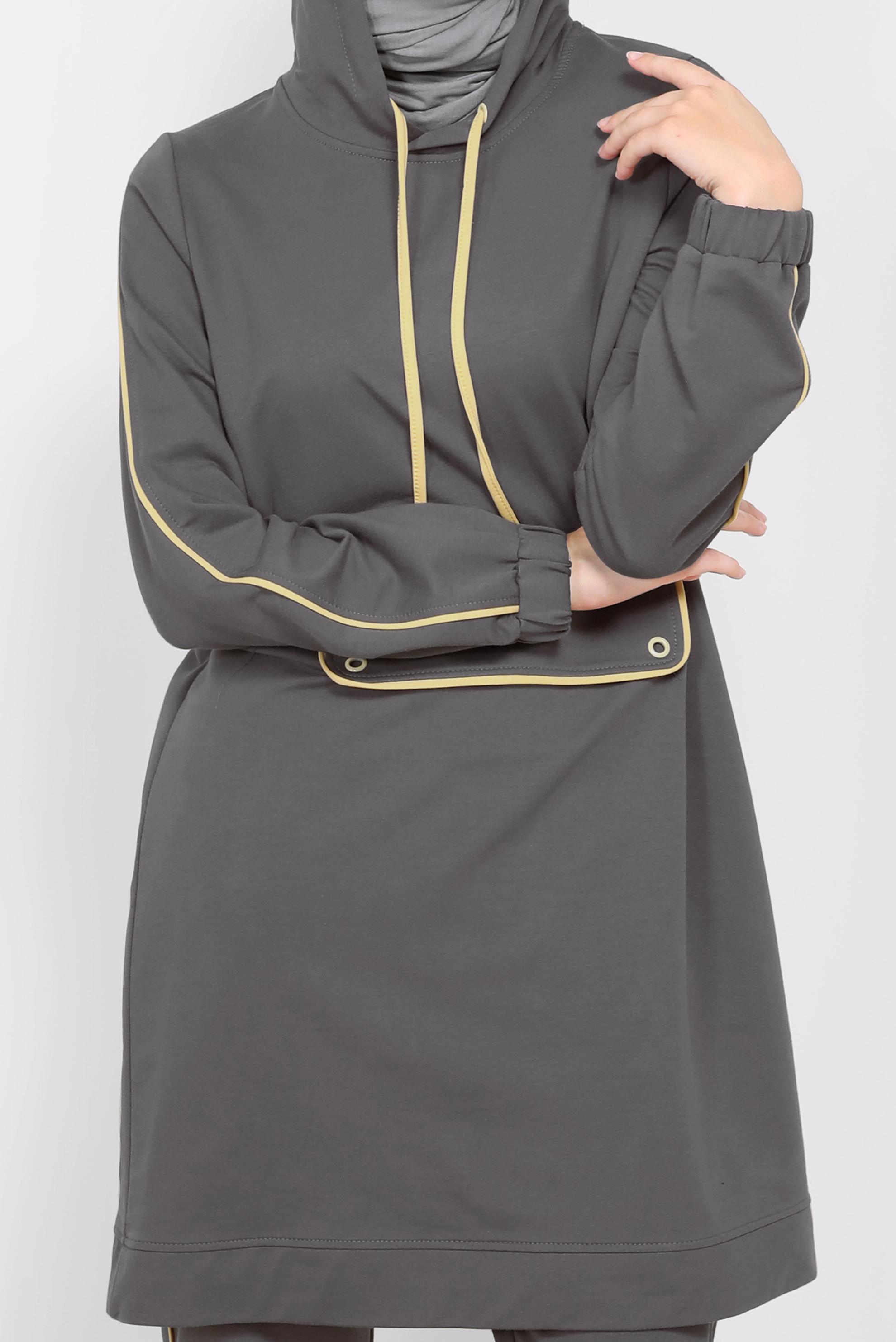 Tesettür giyim GRİ KAPÜŞONLU İKİLİ EŞOFMAN TAKIMI 42243 