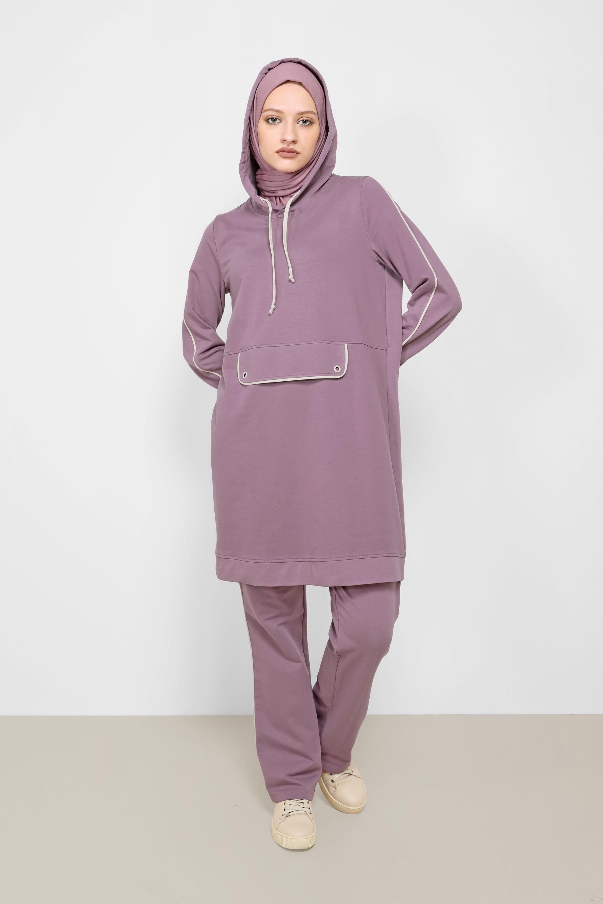 Tesettür giyim MOR KAPÜŞONLU İKİLİ EŞOFMAN TAKIMI 42243 