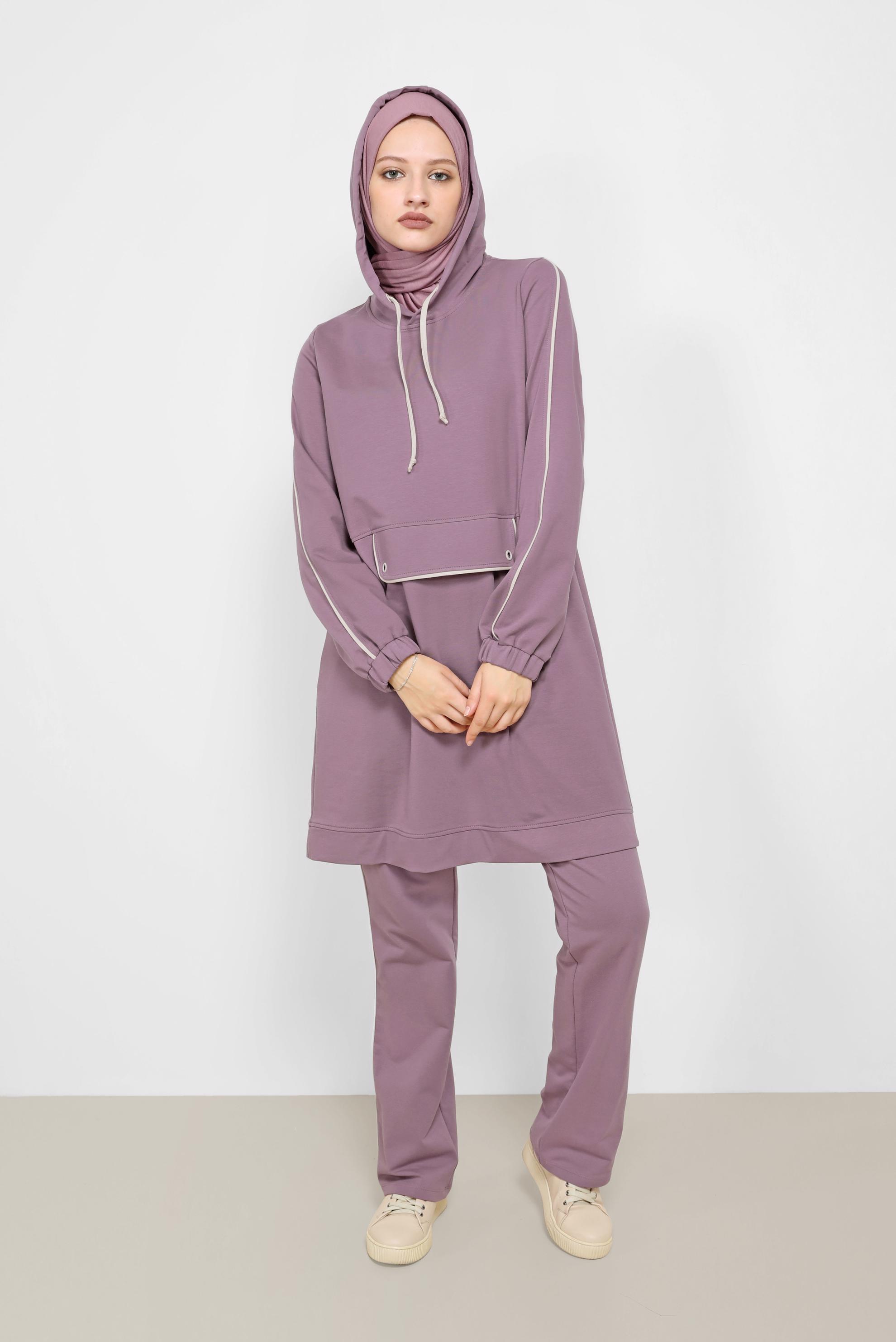 Tesettür giyim MOR KAPÜŞONLU İKİLİ EŞOFMAN TAKIMI 42243 