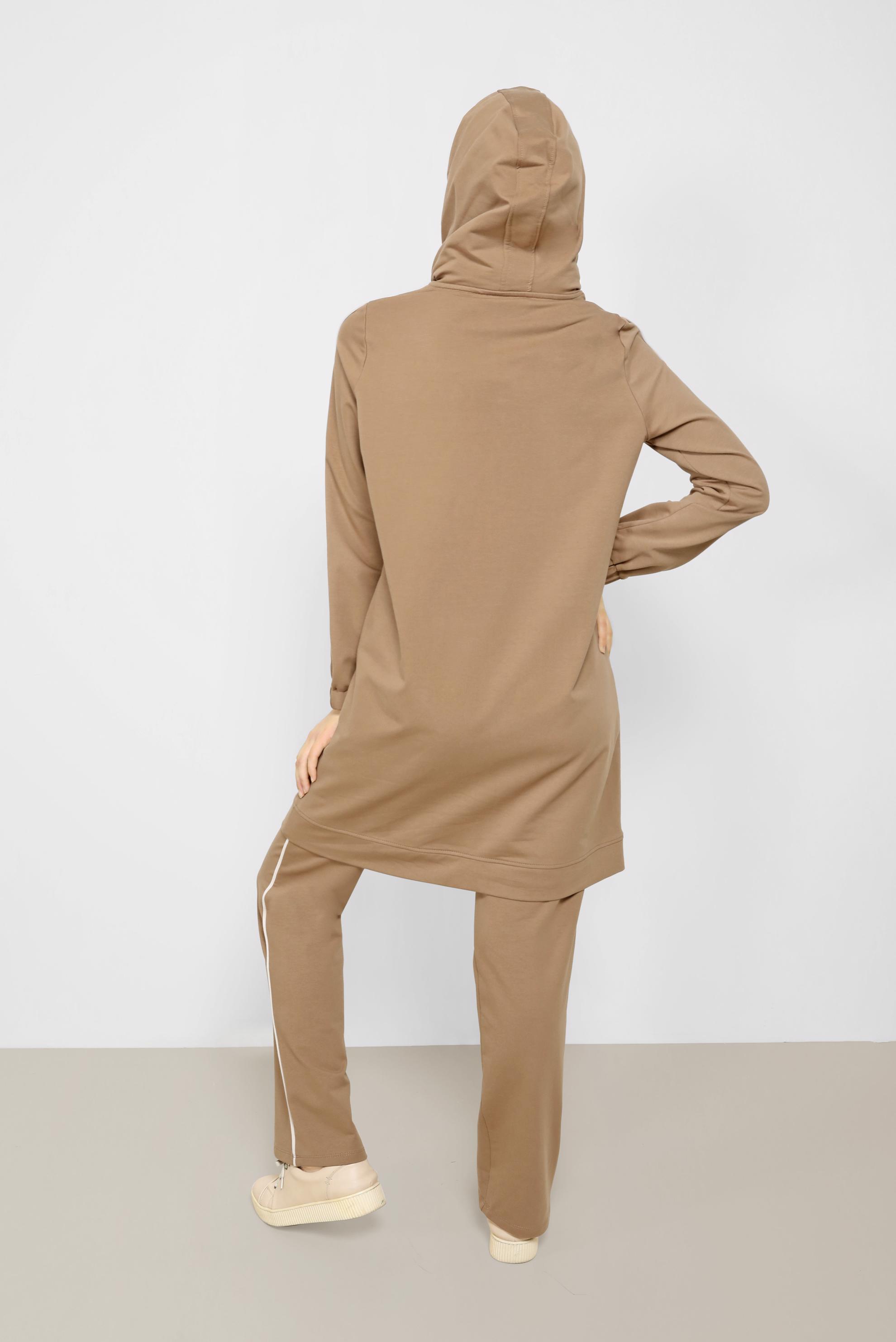 Tesettür giyim KAHVE KAPÜŞONLU İKİLİ EŞOFMAN TAKIMI 42243 