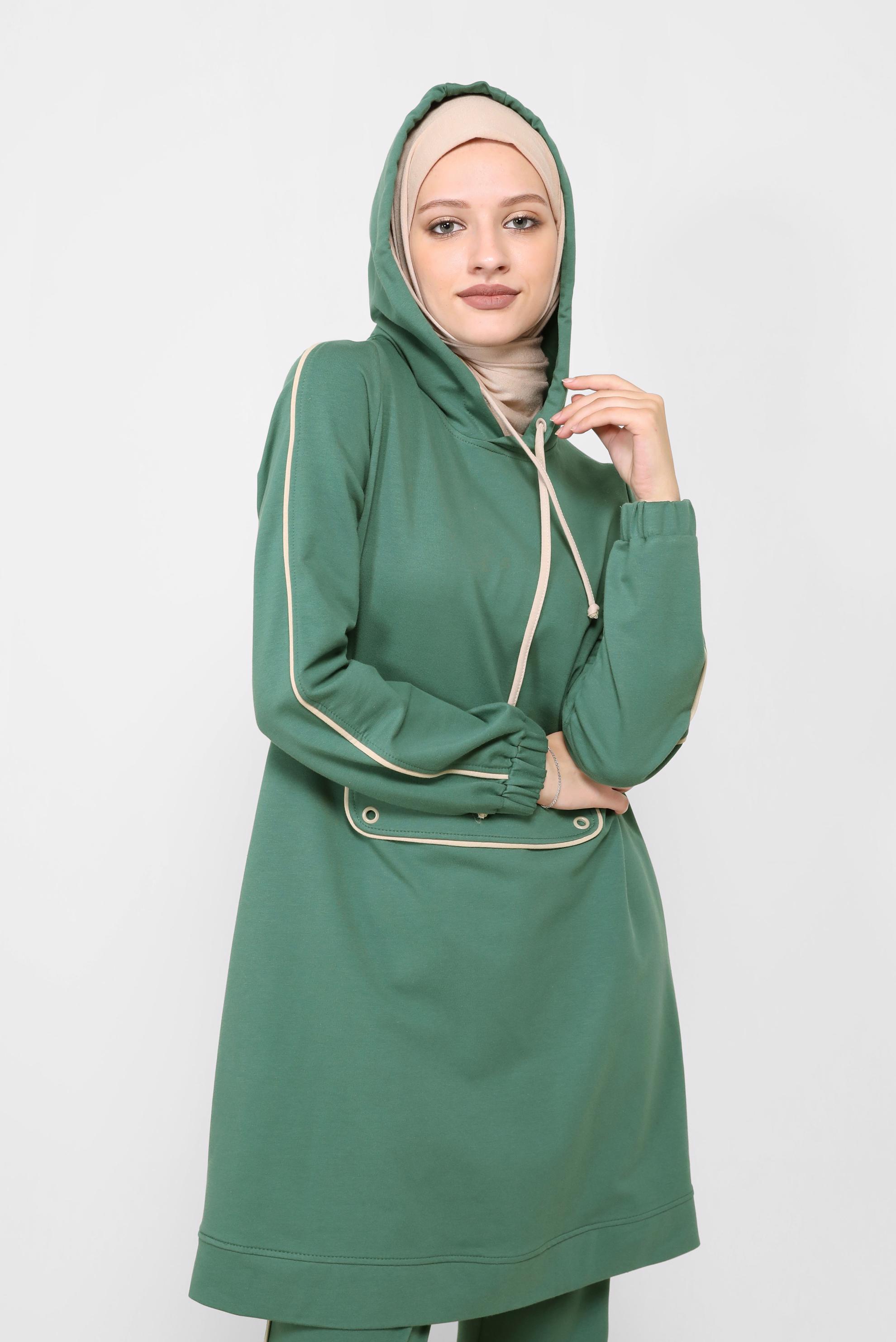 Vêtements hijab VERT ENSEMBLE DE SURVÊTEMENT 2 PIÈCES À CAPUCHE 42243