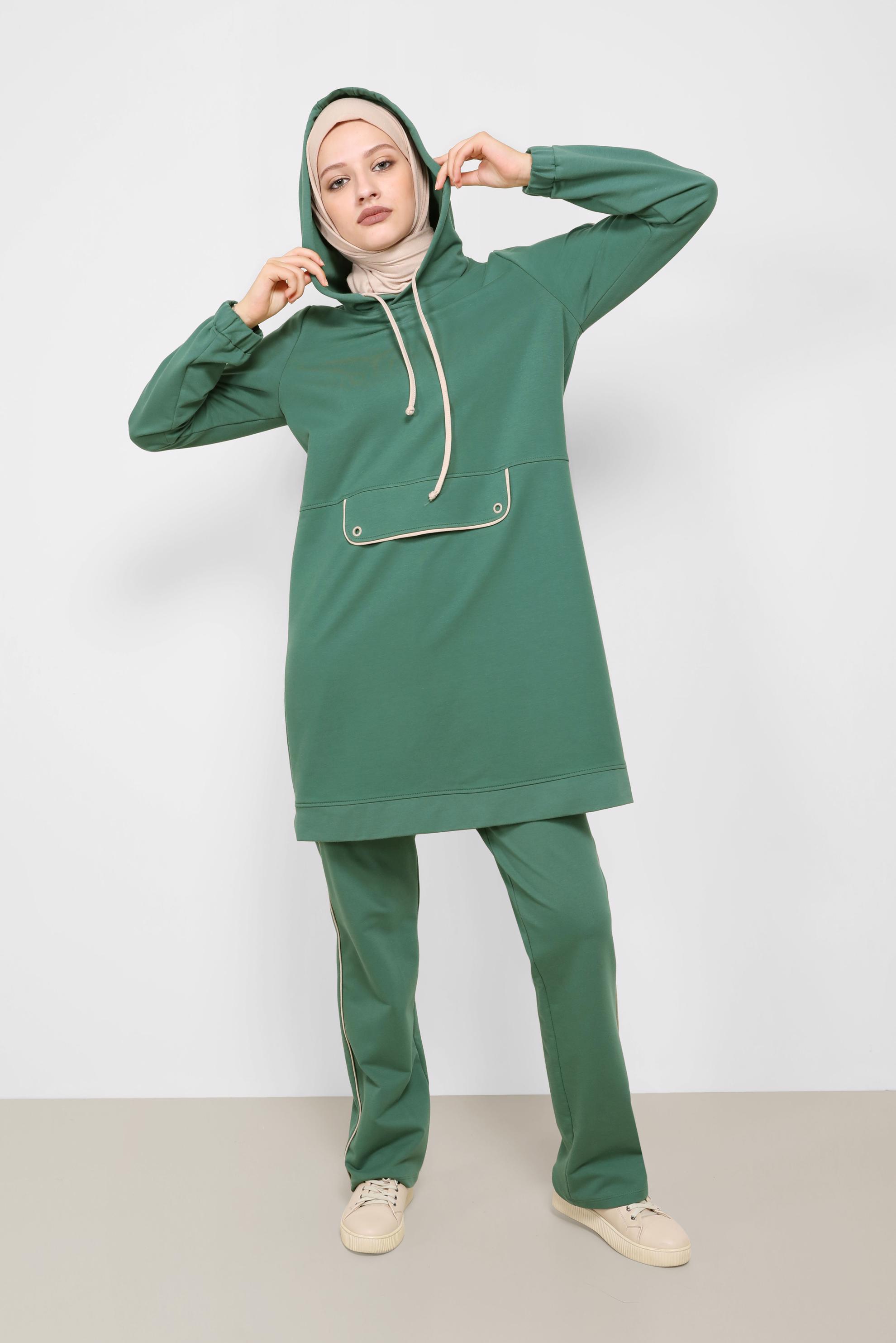 Vêtements hijab VERT ENSEMBLE DE SURVÊTEMENT 2 PIÈCES À CAPUCHE 42243