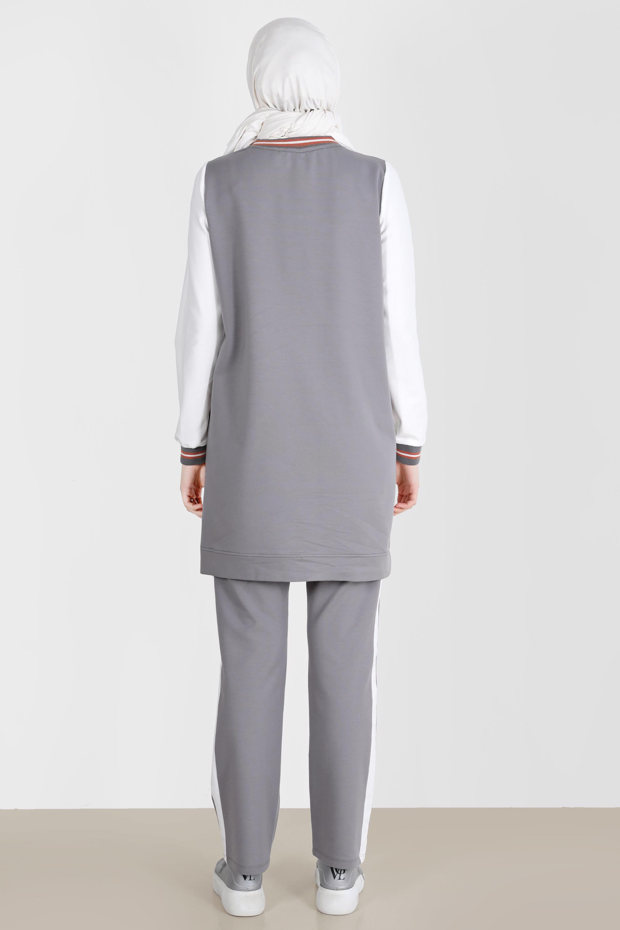 Tesettür giyim GRİ YAZI DETAYLI CEPLİ İKİLİ PANT. EŞOFMAN TAKIM 42269 