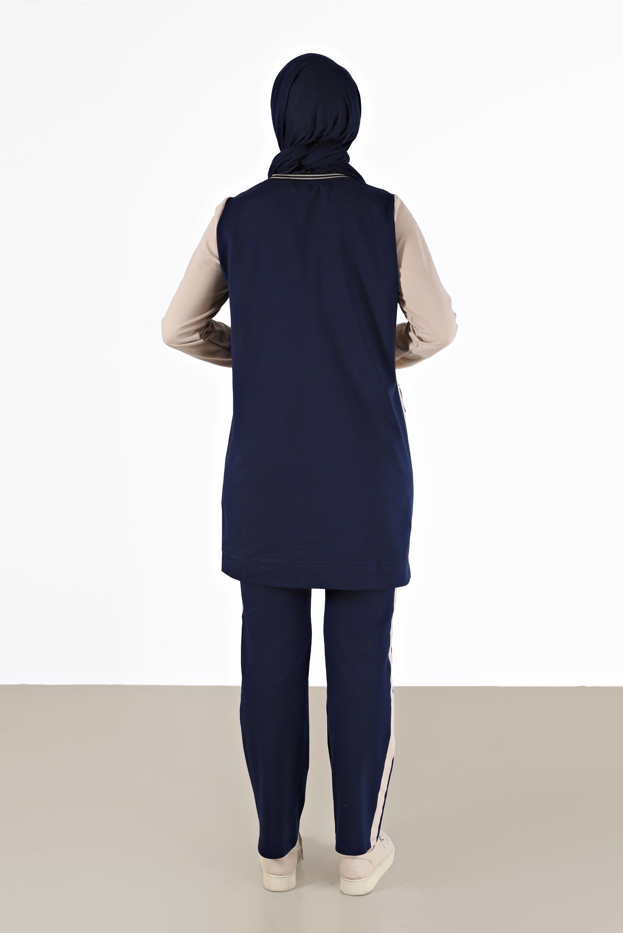 Tesettür giyim LACİVERT YAZI DETAYLI CEPLİ İKİLİ PANT. EŞOFMAN TAKIM 42269 