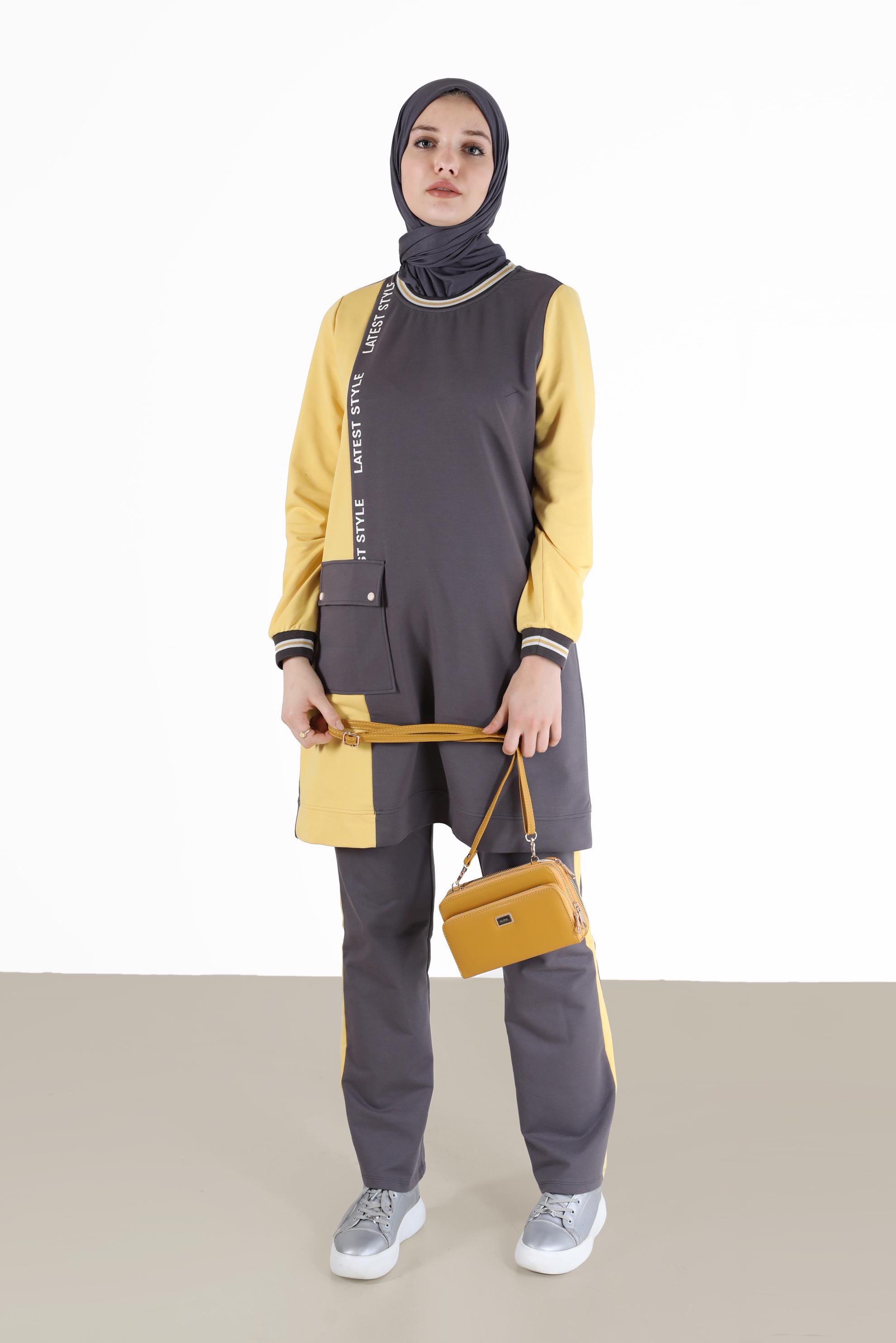 Vêtements hijab GRIS ENSEMBLE DE SURVÊTEMENT 2 PIÈCES AVEC POCHE 42269