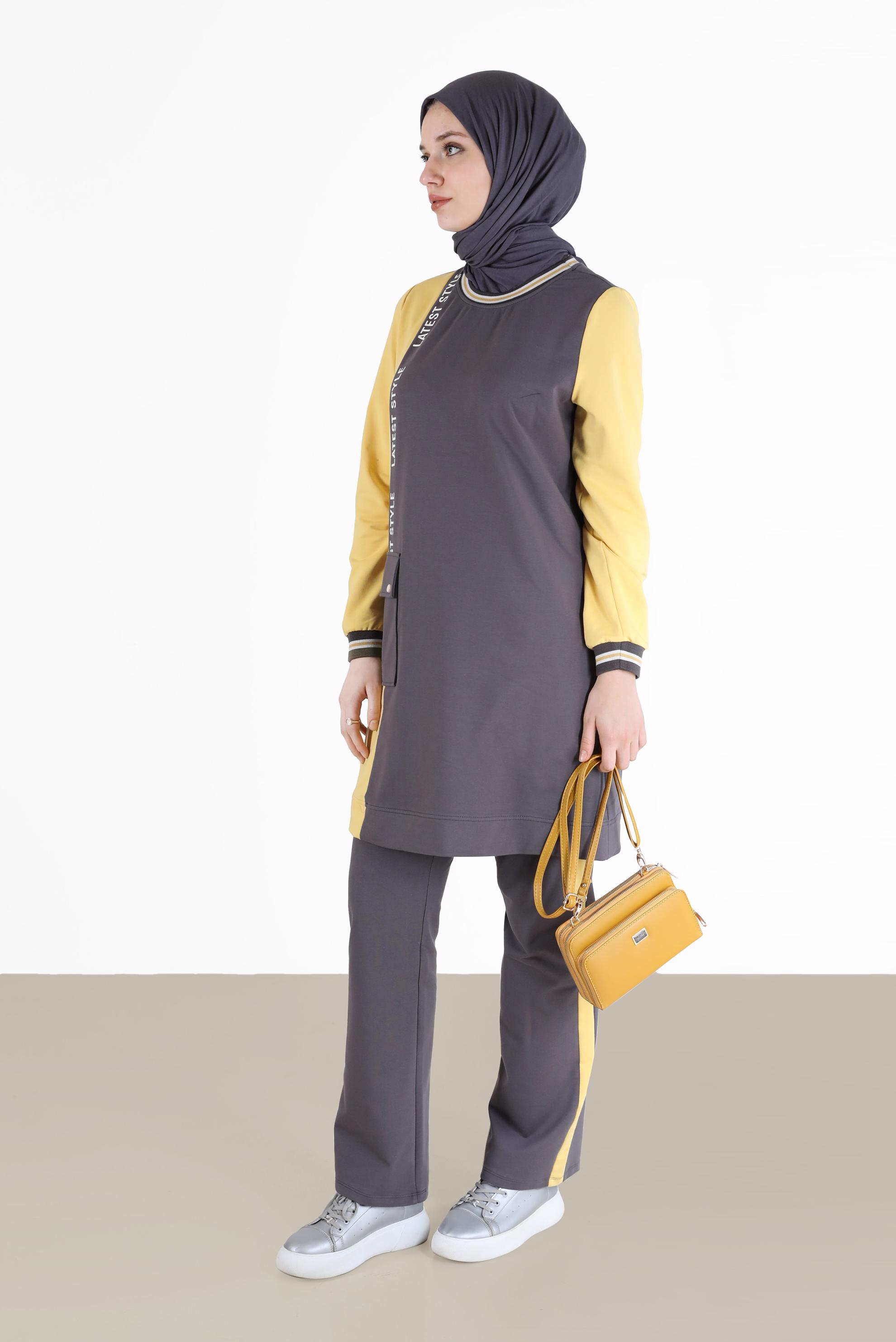 Vêtements hijab GRIS ENSEMBLE DE SURVÊTEMENT 2 PIÈCES AVEC POCHE 42269