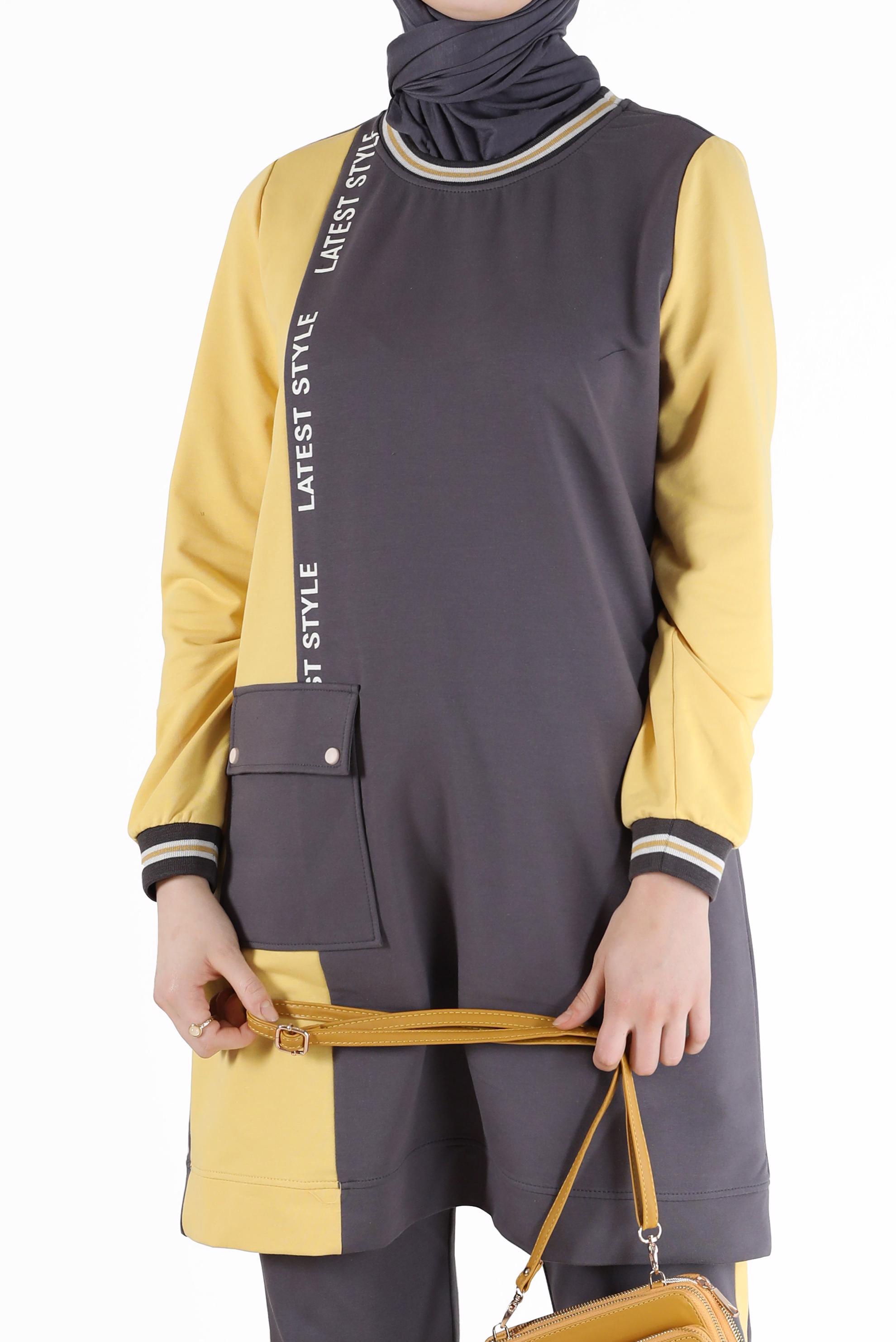 Vêtements hijab GRIS ENSEMBLE DE SURVÊTEMENT 2 PIÈCES AVEC POCHE 42269