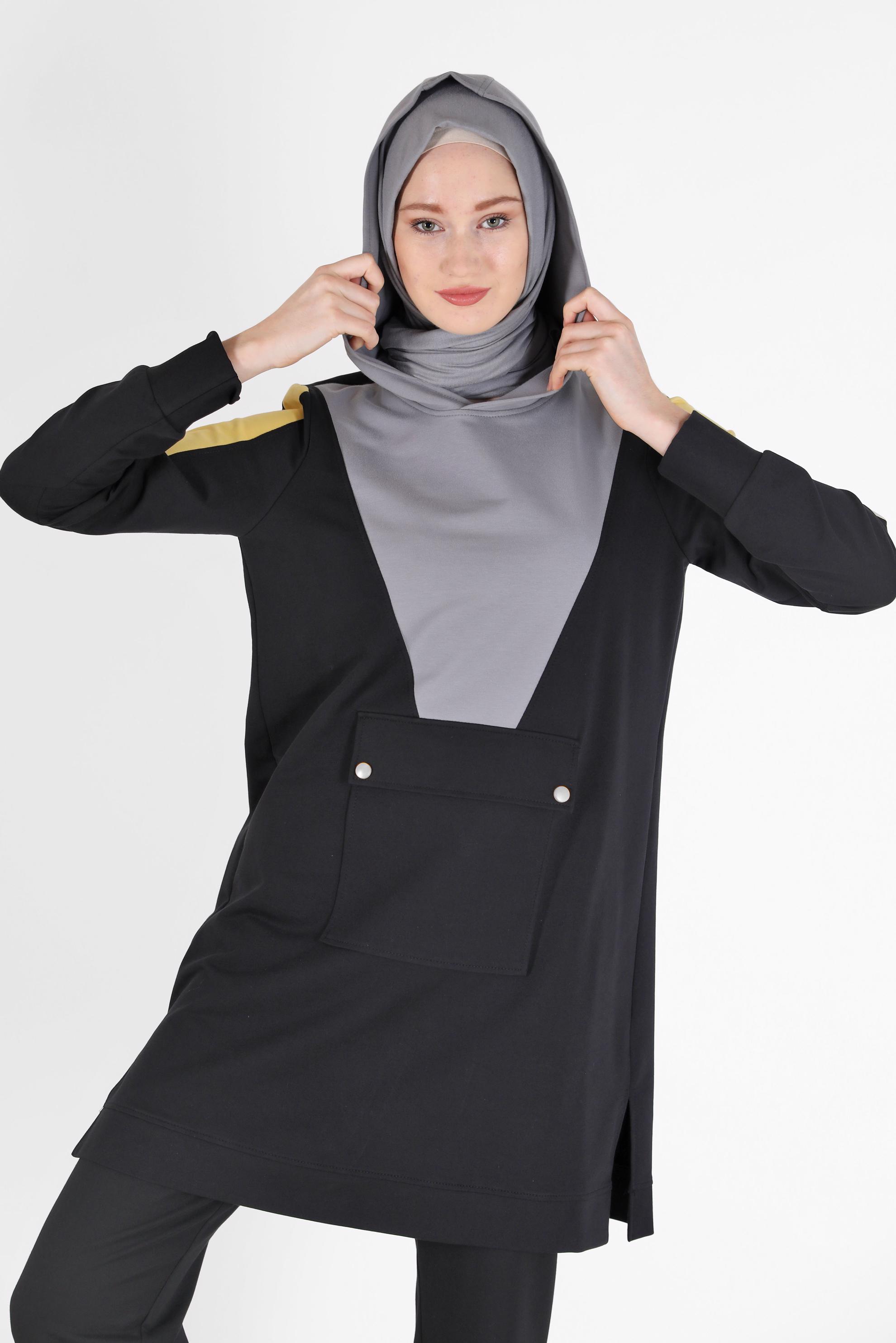 Vêtements hijab NOIR ENSEMBLE DE SURVÊTEMENT 2 PIÈCES À CAPUCHE AVEC PANTALON 42270