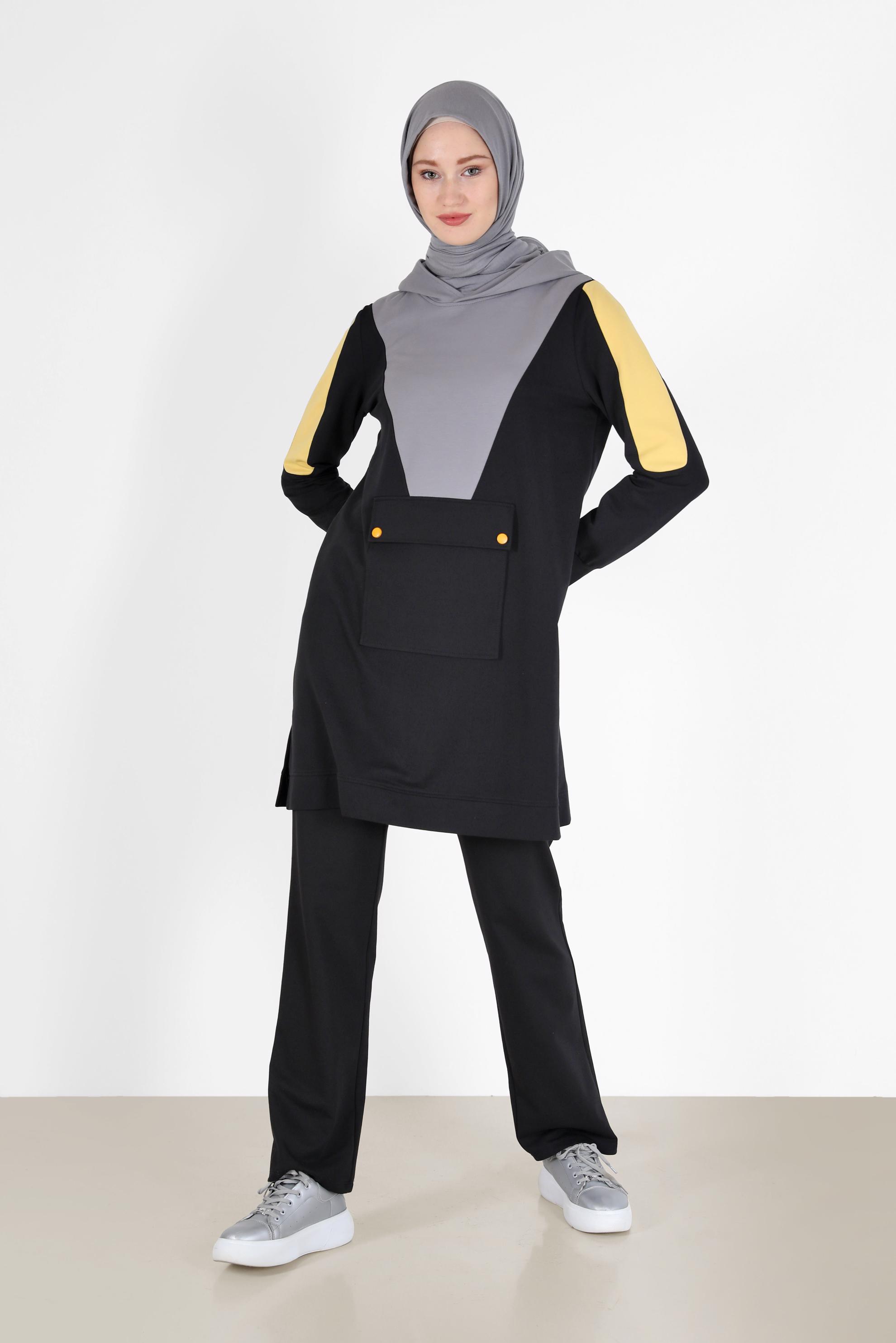 Vêtements hijab NOIR ENSEMBLE DE SURVÊTEMENT 2 PIÈCES À CAPUCHE AVEC PANTALON 42270