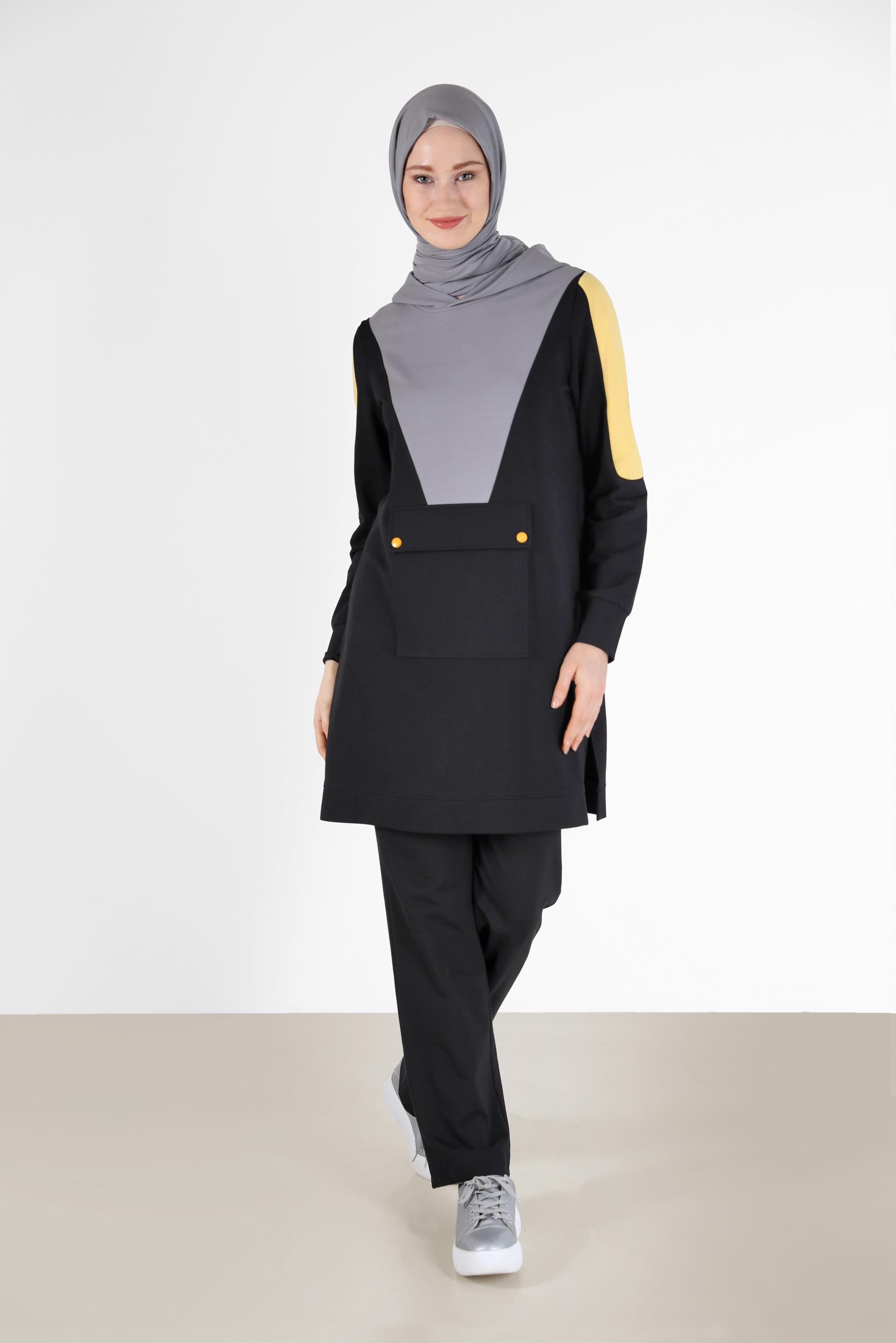 Vêtements hijab NOIR ENSEMBLE DE SURVÊTEMENT 2 PIÈCES À CAPUCHE AVEC PANTALON 42270