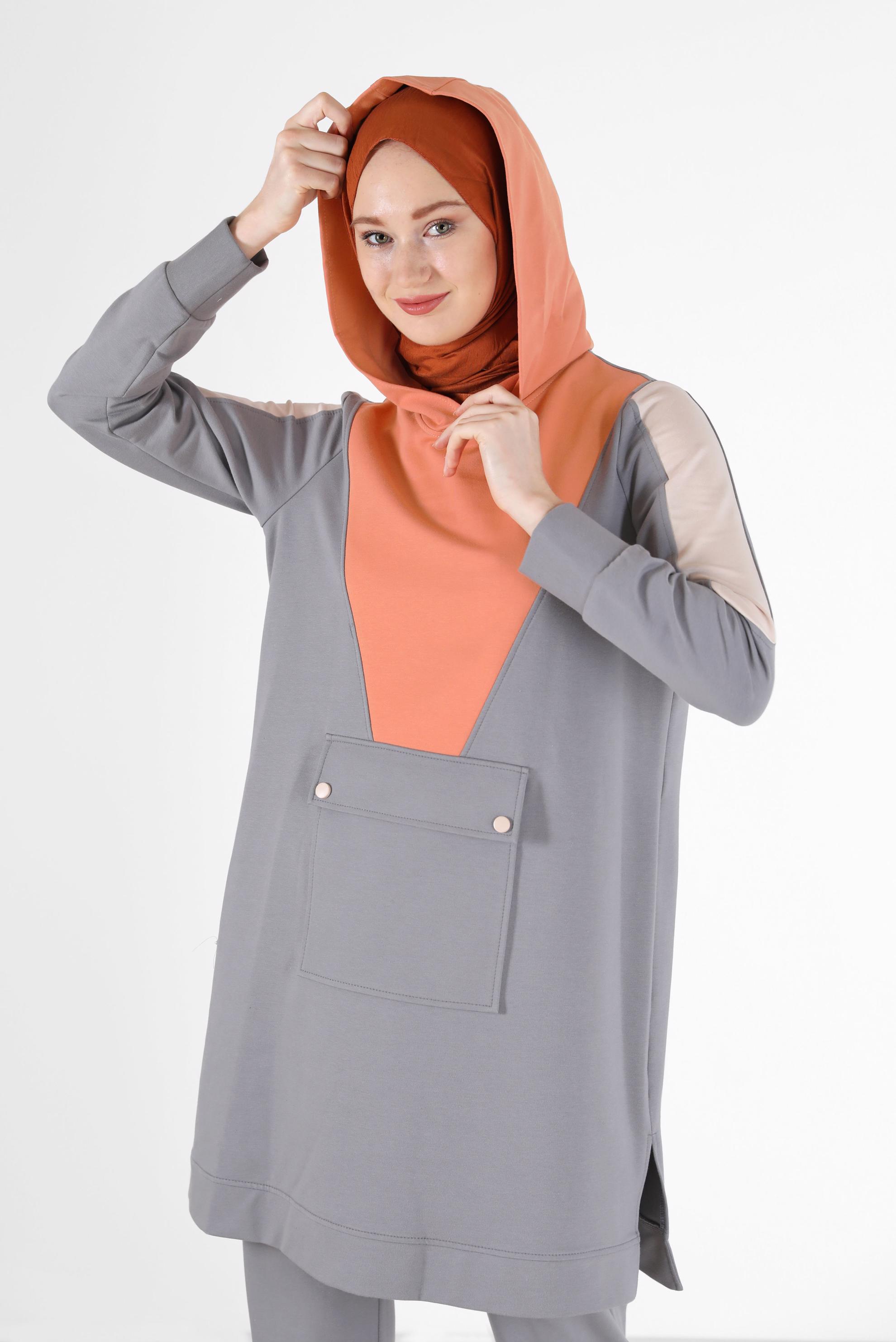 Vêtements hijab GRIS ENSEMBLE DE SURVÊTEMENT 2 PIÈCES À CAPUCHE AVEC PANTALON 42270