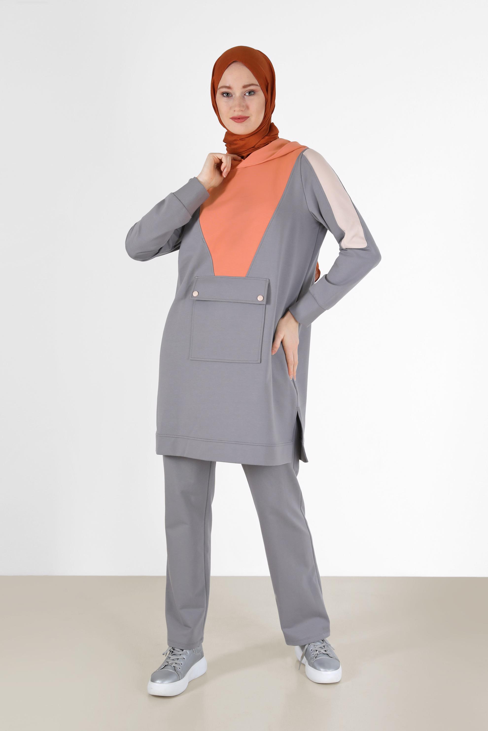 Vêtements hijab GRIS ENSEMBLE DE SURVÊTEMENT 2 PIÈCES À CAPUCHE AVEC PANTALON 42270