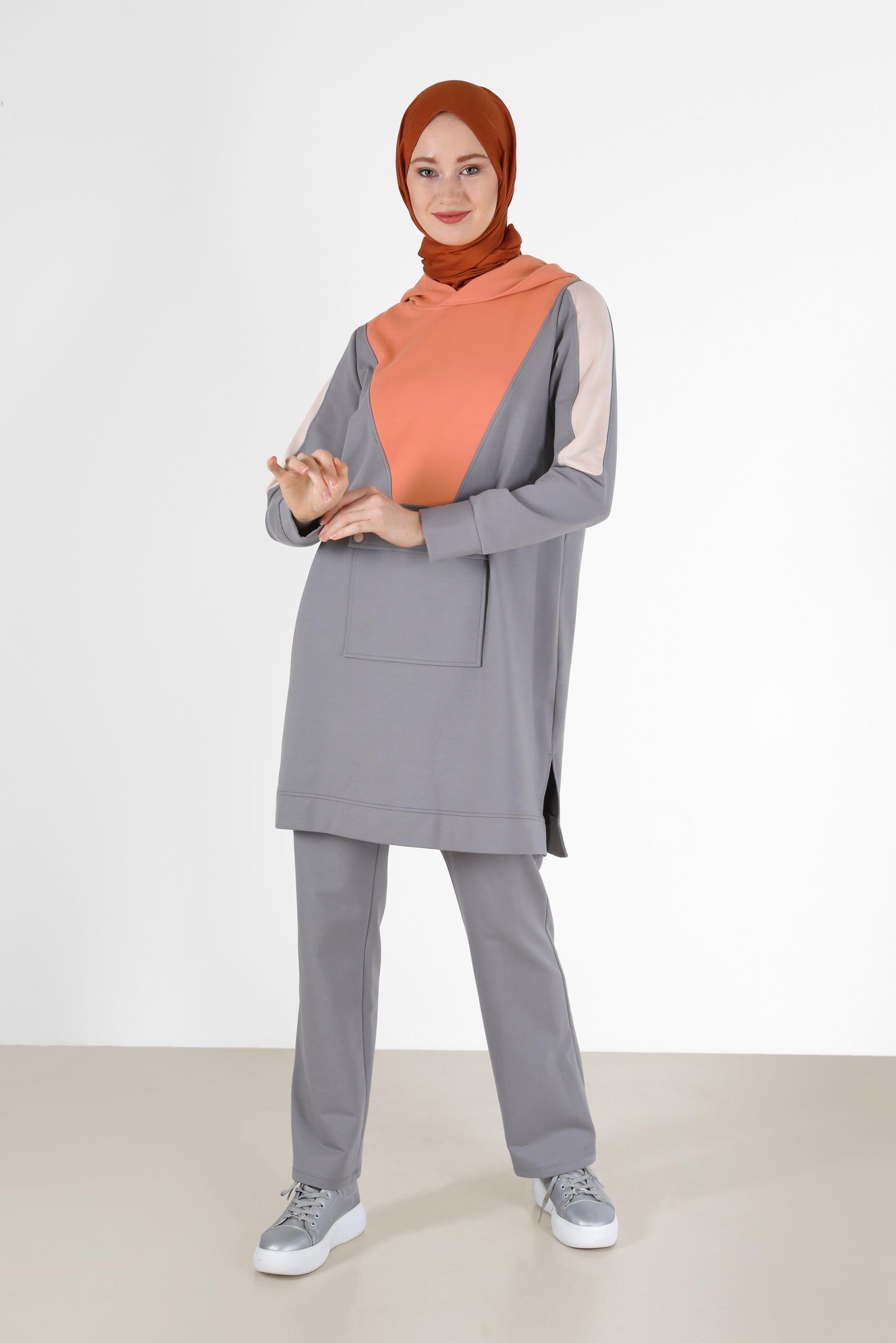 Vêtements hijab GRIS ENSEMBLE DE SURVÊTEMENT 2 PIÈCES À CAPUCHE AVEC PANTALON 42270