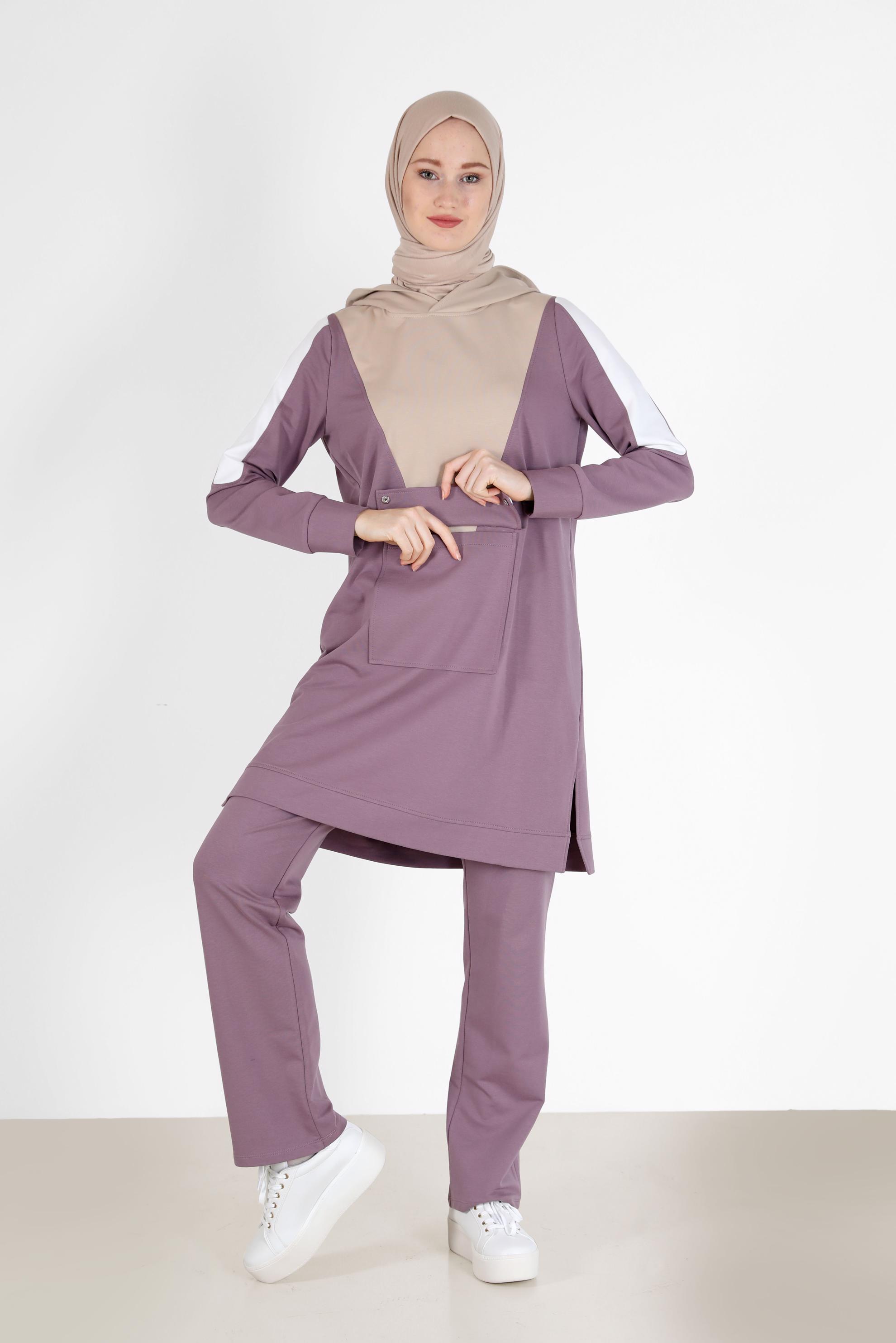 Vêtements hijab POURPRE ENSEMBLE DE SURVÊTEMENT 2 PIÈCES À CAPUCHE AVEC PANTALON 42270