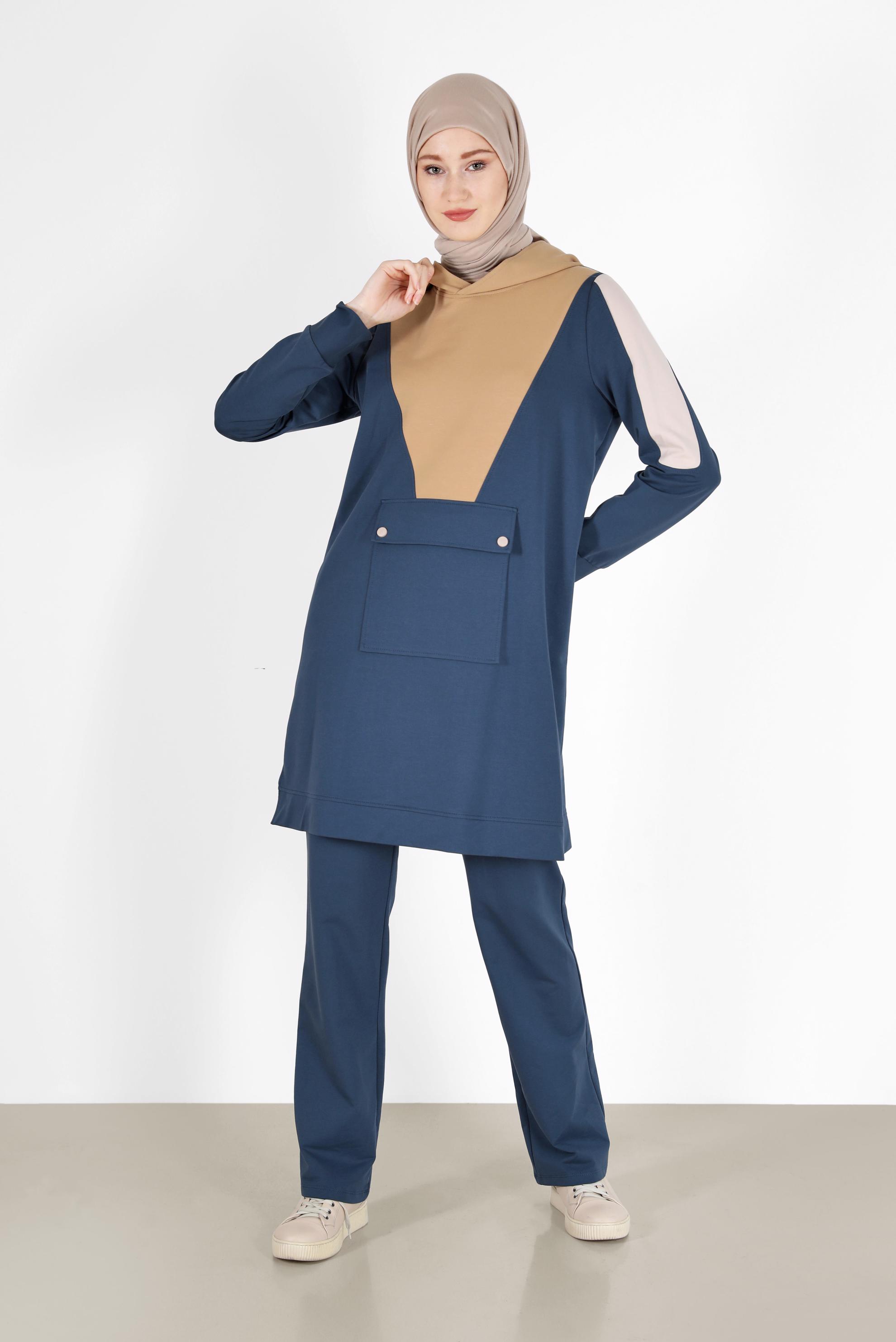 Vêtements hijab BLEU MARINE ENSEMBLE DE SURVÊTEMENT 2 PIÈCES À CAPUCHE AVEC PANTALON 42270