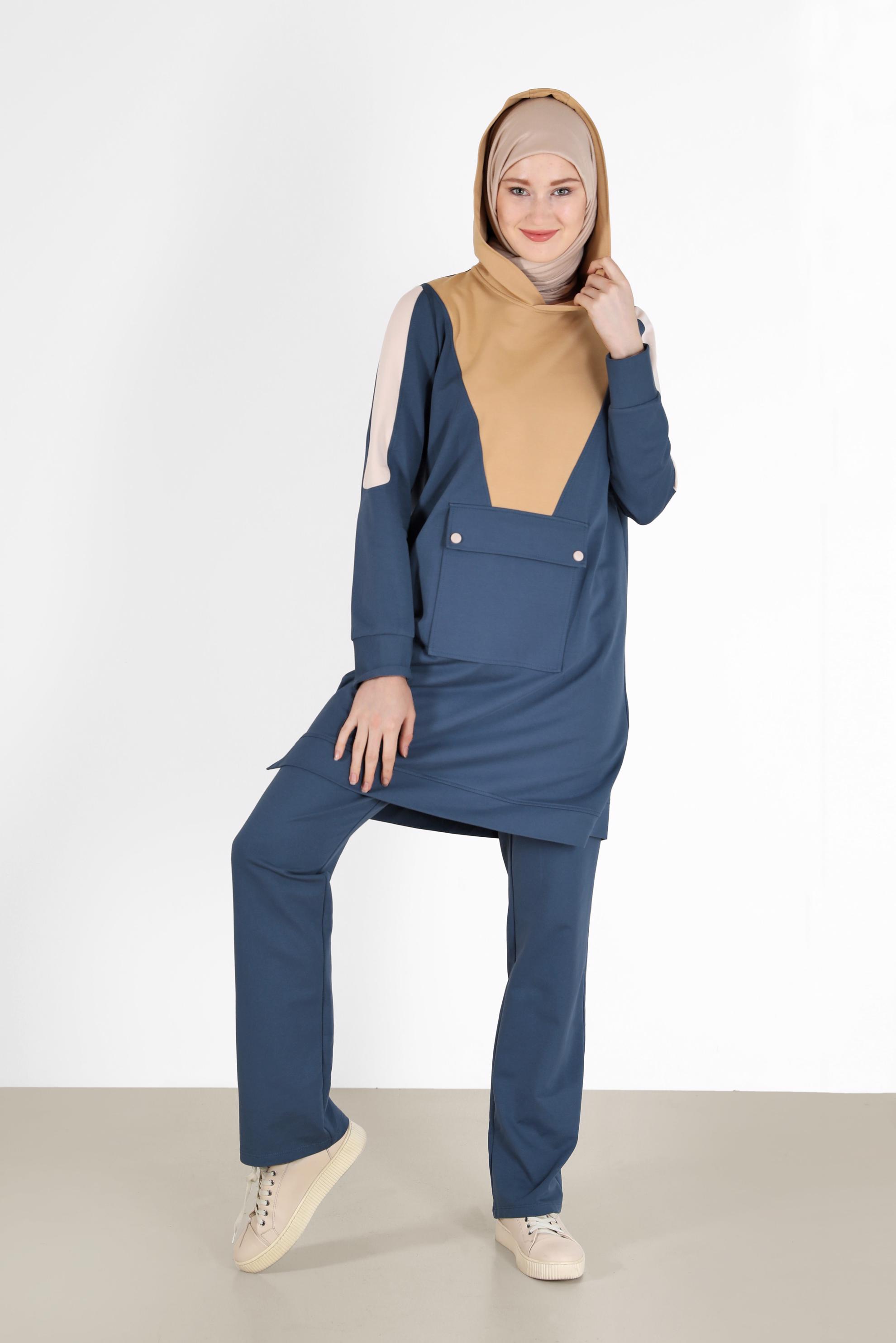 Vêtements hijab BLEU MARINE ENSEMBLE DE SURVÊTEMENT 2 PIÈCES À CAPUCHE AVEC PANTALON 42270