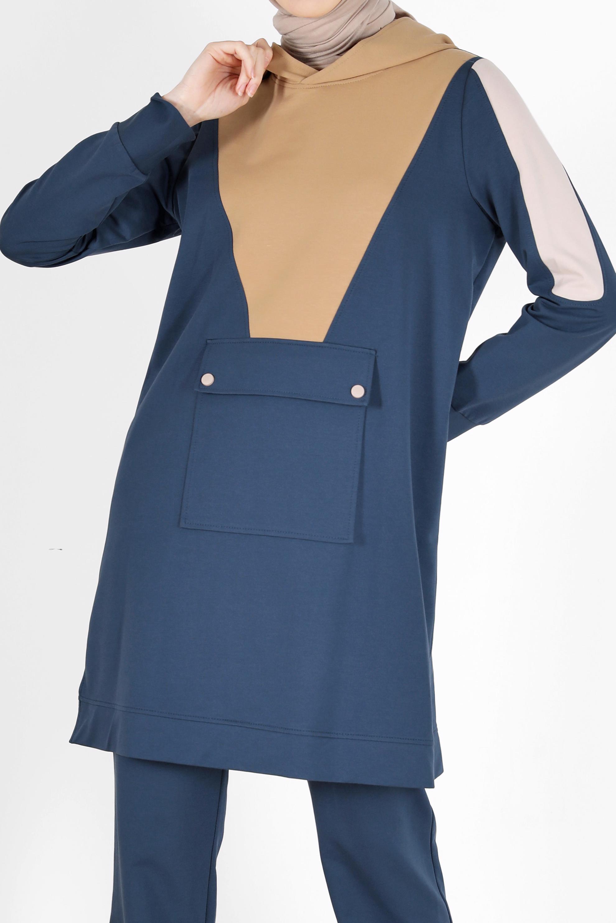 Vêtements hijab BLEU MARINE ENSEMBLE DE SURVÊTEMENT 2 PIÈCES À CAPUCHE AVEC PANTALON 42270