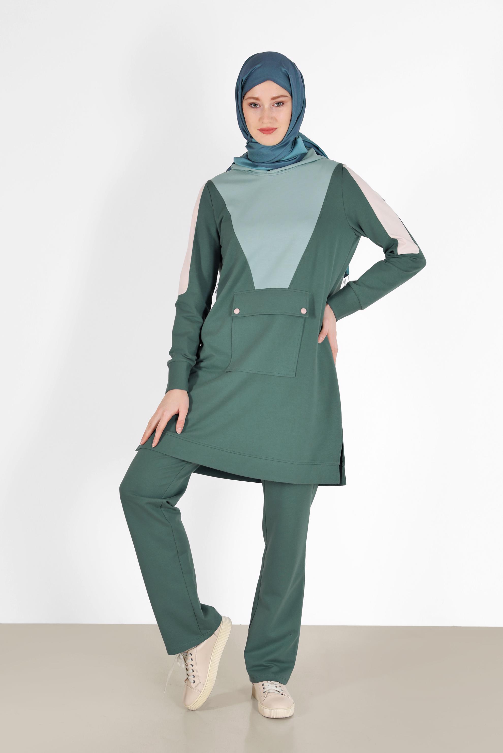 Vêtements hijab VERT ENSEMBLE DE SURVÊTEMENT 2 PIÈCES À CAPUCHE AVEC PANTALON 42270
