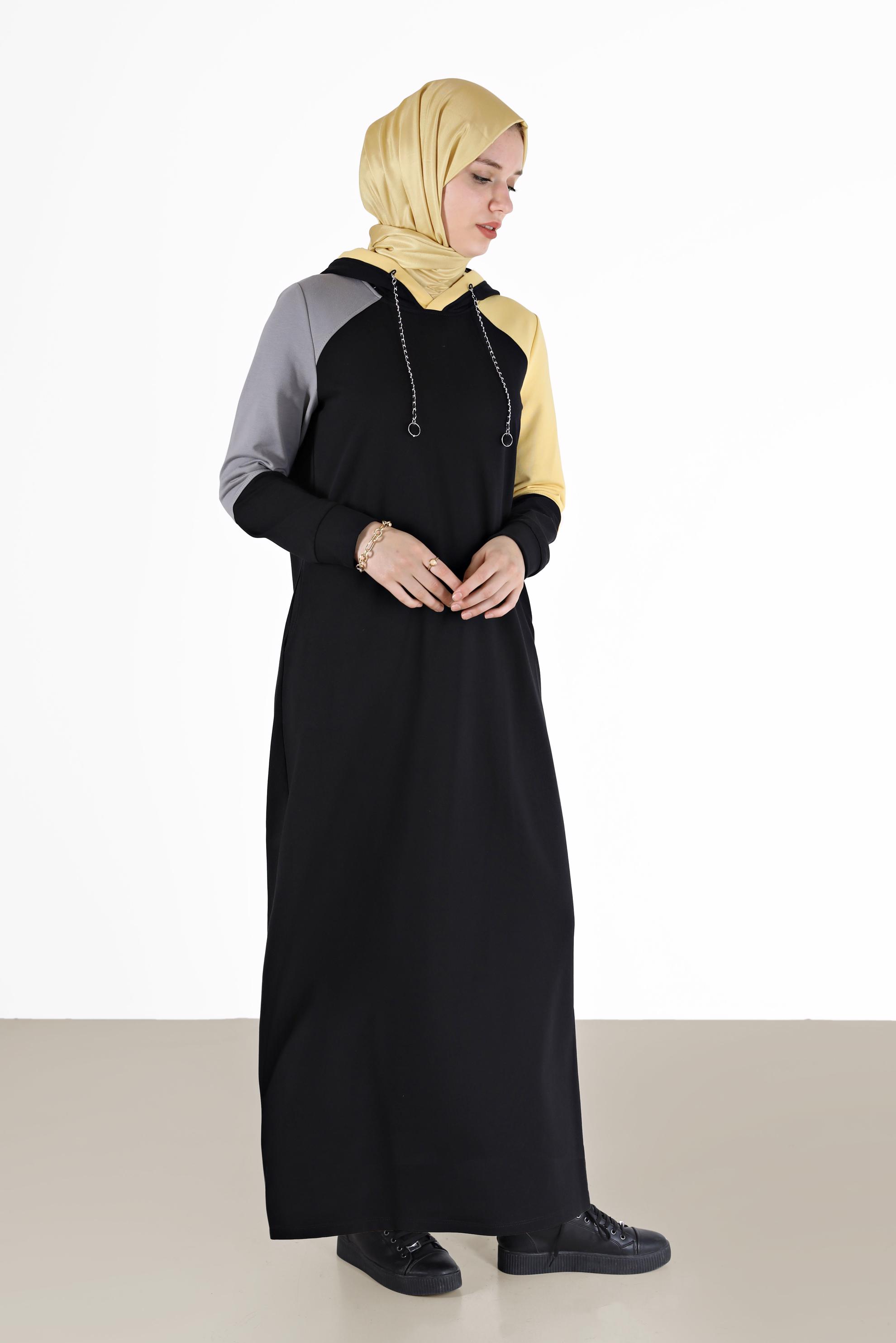 Hijab clothing BLACK 3-COLOR HOODED TRACKSUIT DRESS 42273 