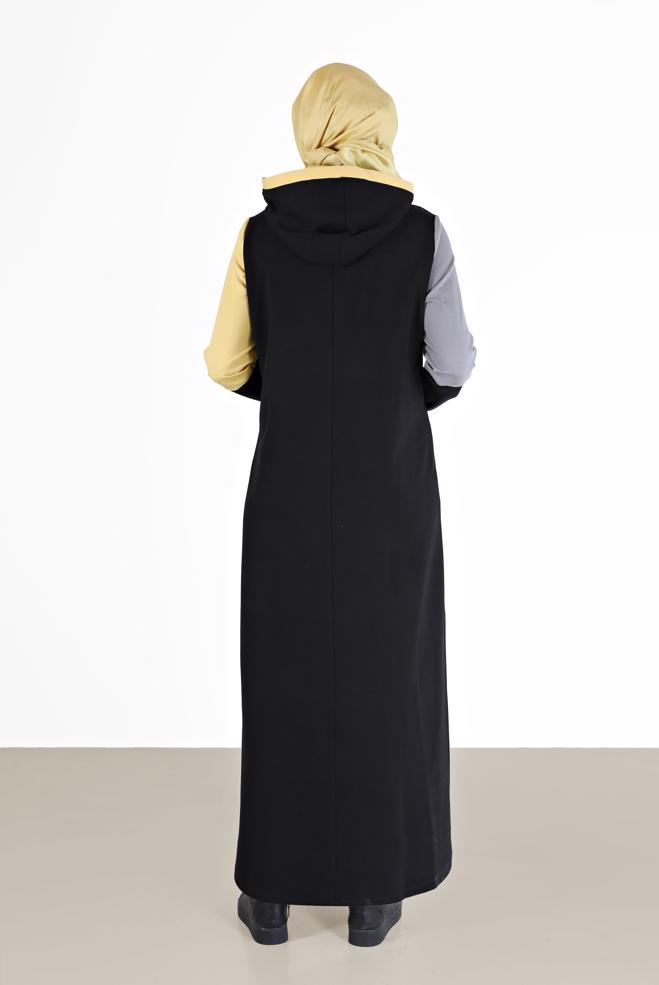 Vêtements hijab NOIR ROBE DE SURVÊTEMENT 3 COULEURS À CAPUCHE 42273 - ALVİNA