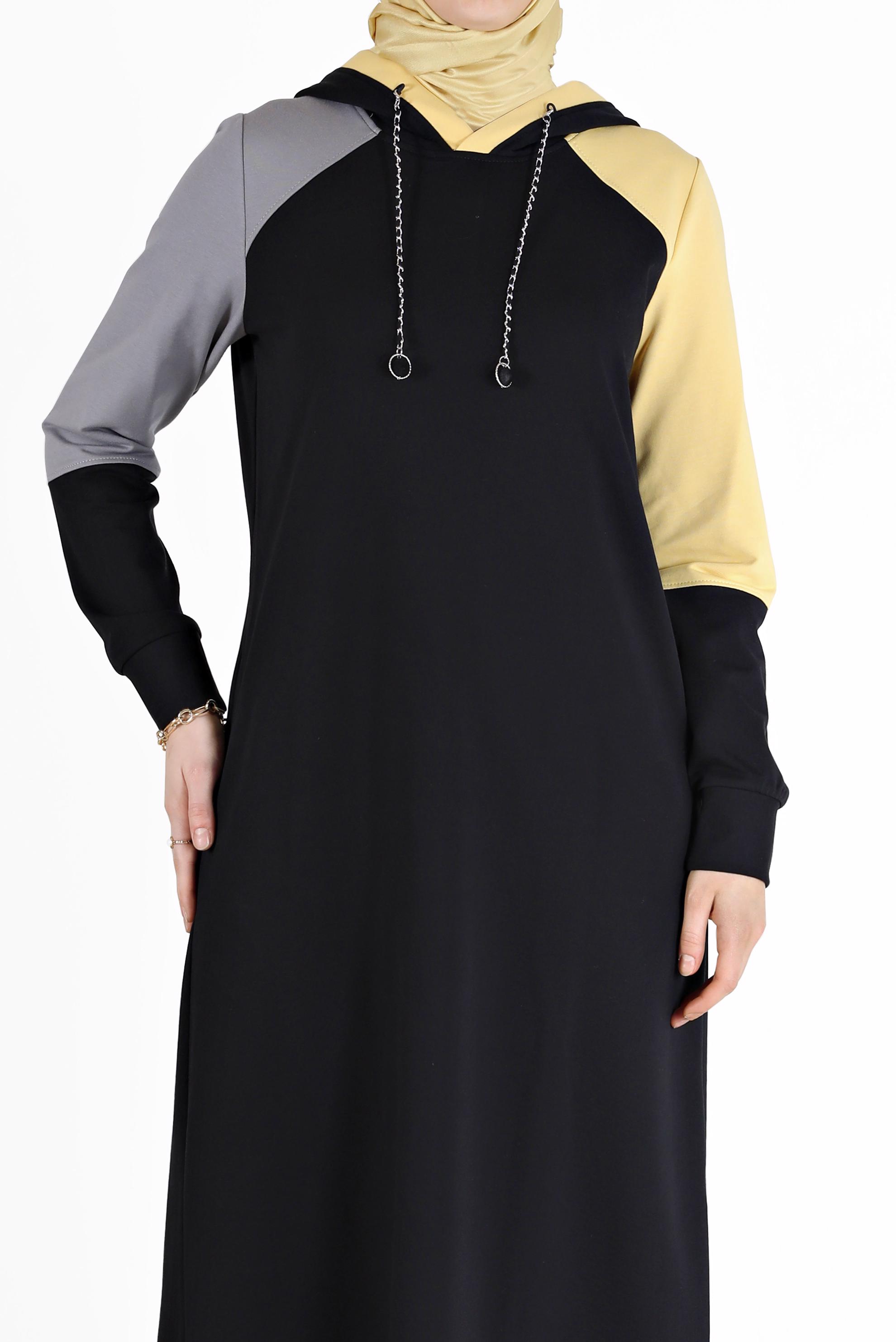 Hijab clothing BLACK 3-COLOR HOODED TRACKSUIT DRESS 42273 