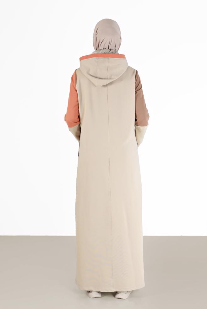 Vêtements hijab BEIGE ROBE DE SURVÊTEMENT 3 COULEURS À CAPUCHE 42273 - ALVİNA