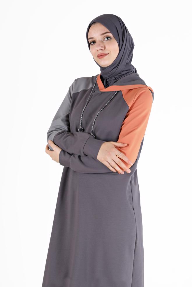 Vêtements hijab GRIS ROBE DE SURVÊTEMENT 3 COULEURS À CAPUCHE 42273 - ALVİNA
