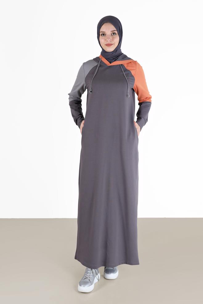 Vêtements hijab GRIS ROBE DE SURVÊTEMENT 3 COULEURS À CAPUCHE 42273 - ALVİNA