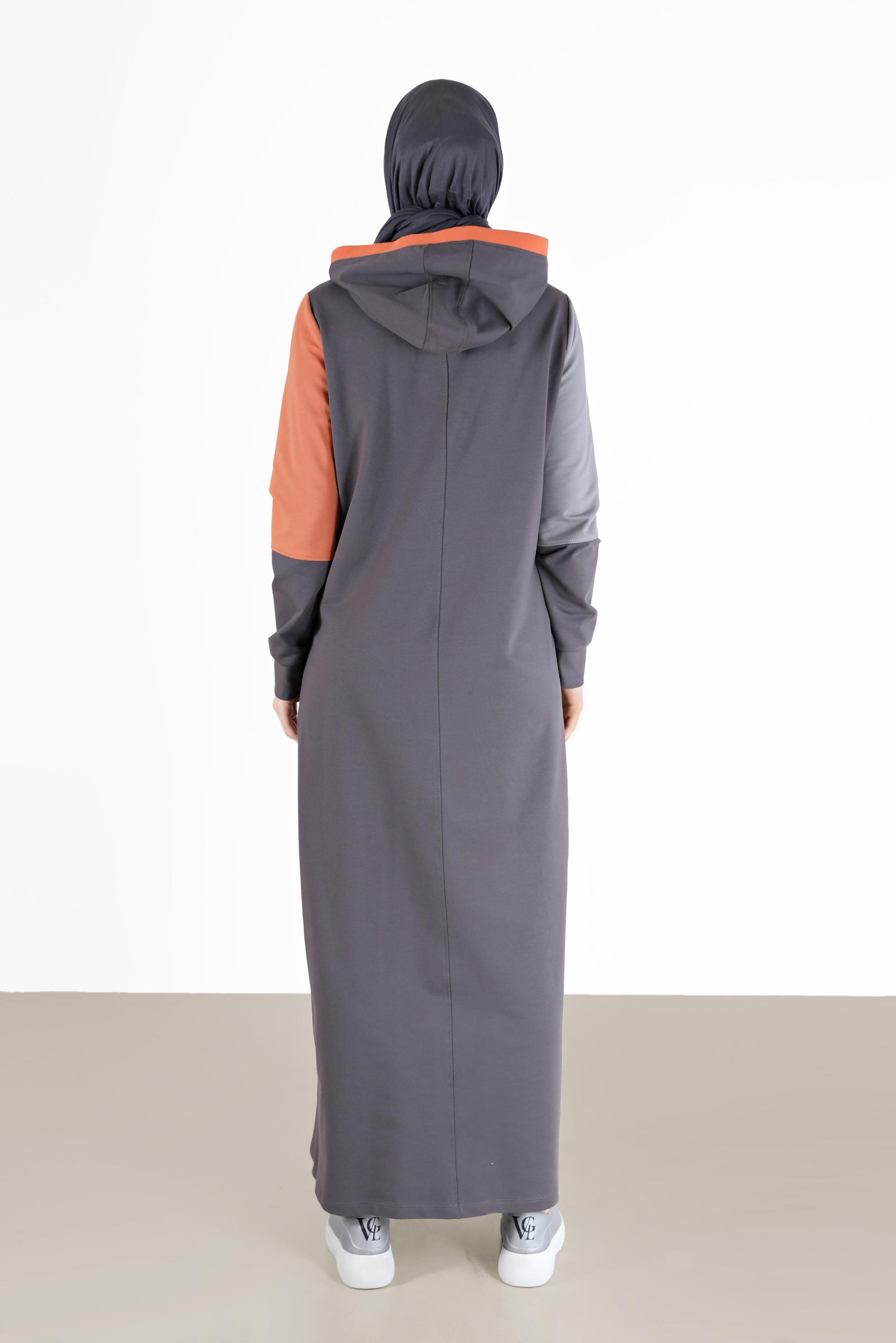 Hijab clothing GREY 3-COLOR HOODED TRACKSUIT DRESS 42273 