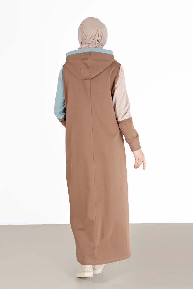 Vêtements hijab BRUN ROBE DE SURVÊTEMENT 3 COULEURS À CAPUCHE 42273 - ALVİNA