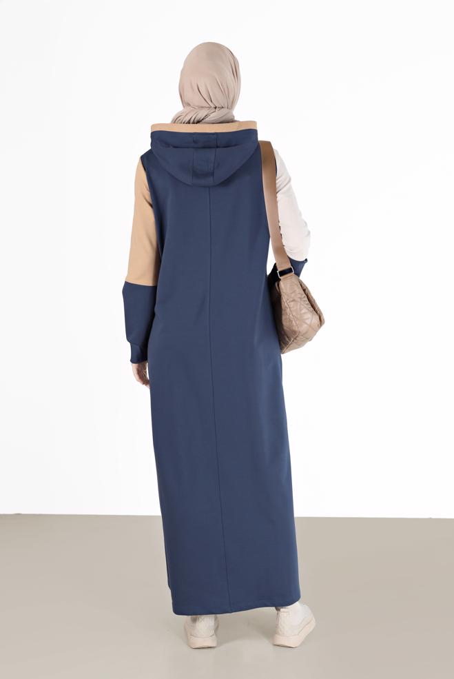 Vêtements hijab BLEU MARINE ROBE DE SURVÊTEMENT 3 COULEURS À CAPUCHE 42273 - ALVİNA