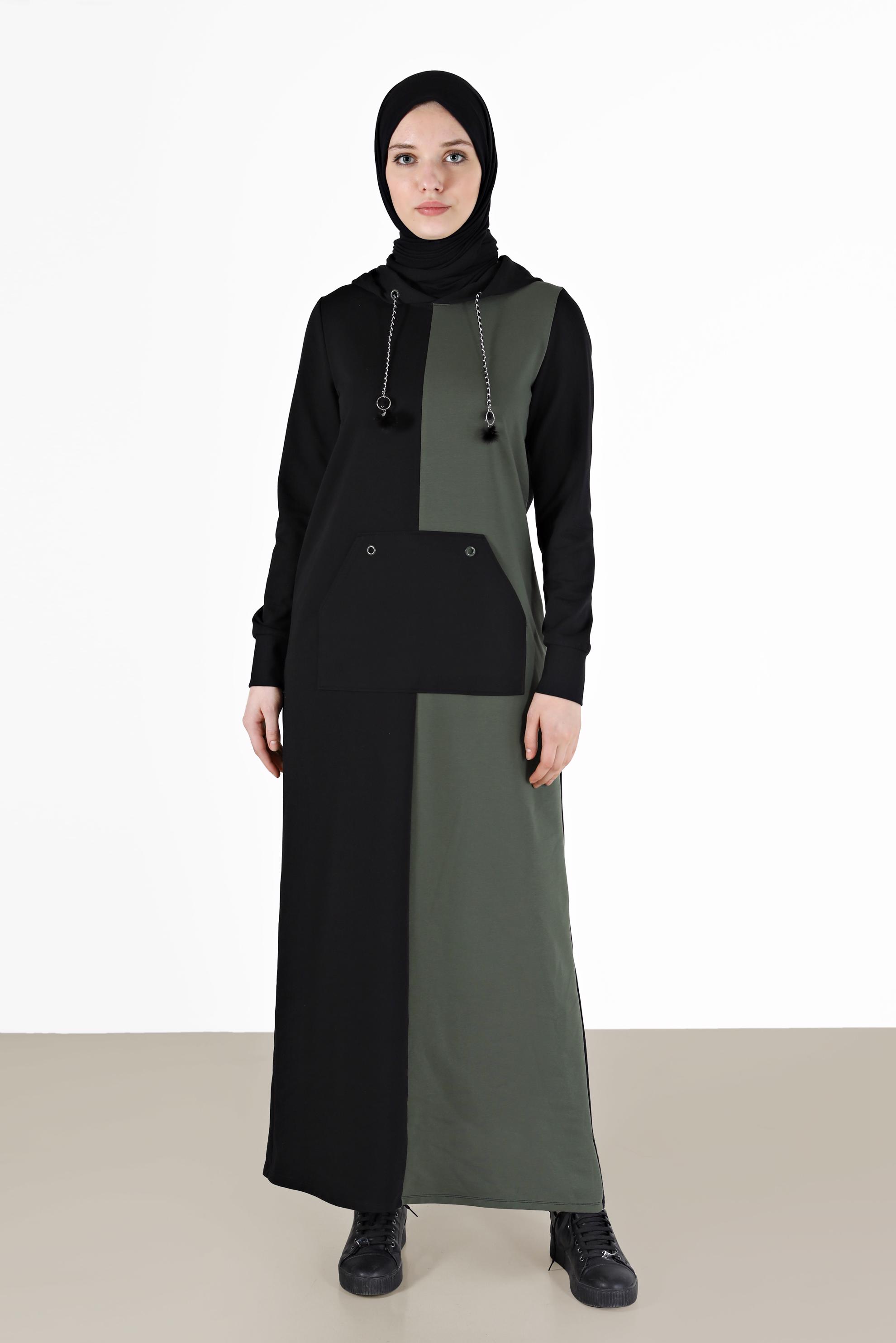 Hijab clothing BLACK 2-COLOR HOODED TRACKSUIT DRESS 42274 