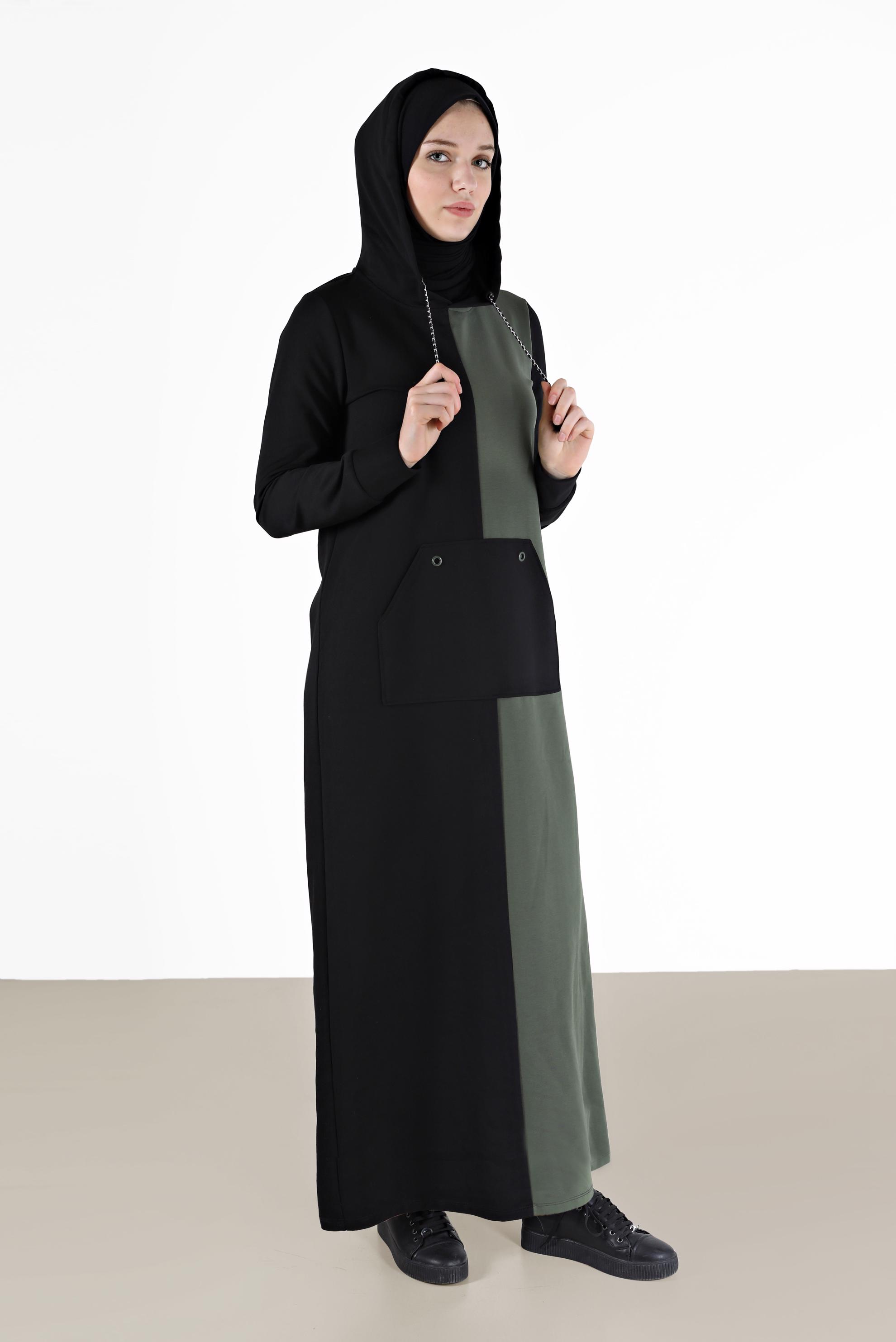 Hijab clothing BLACK 2-COLOR HOODED TRACKSUIT DRESS 42274 