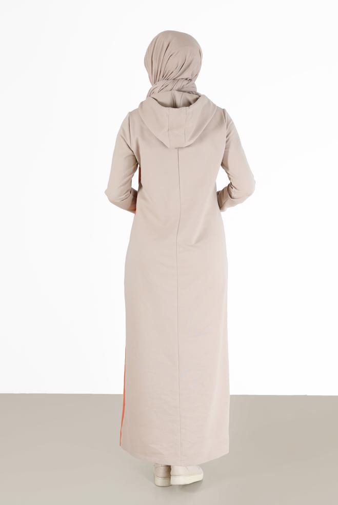 Vêtements hijab BEIGE ROBE DE SURVÊTEMENT À CAPUCHE BICOLORE 42274 - ALVİNA