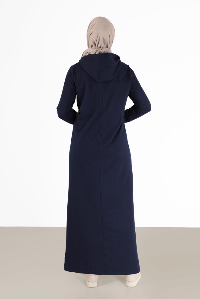 Vêtements hijab BLEU MARINE ROBE DE SURVÊTEMENT À CAPUCHE BICOLORE 42274 - ALVİNA