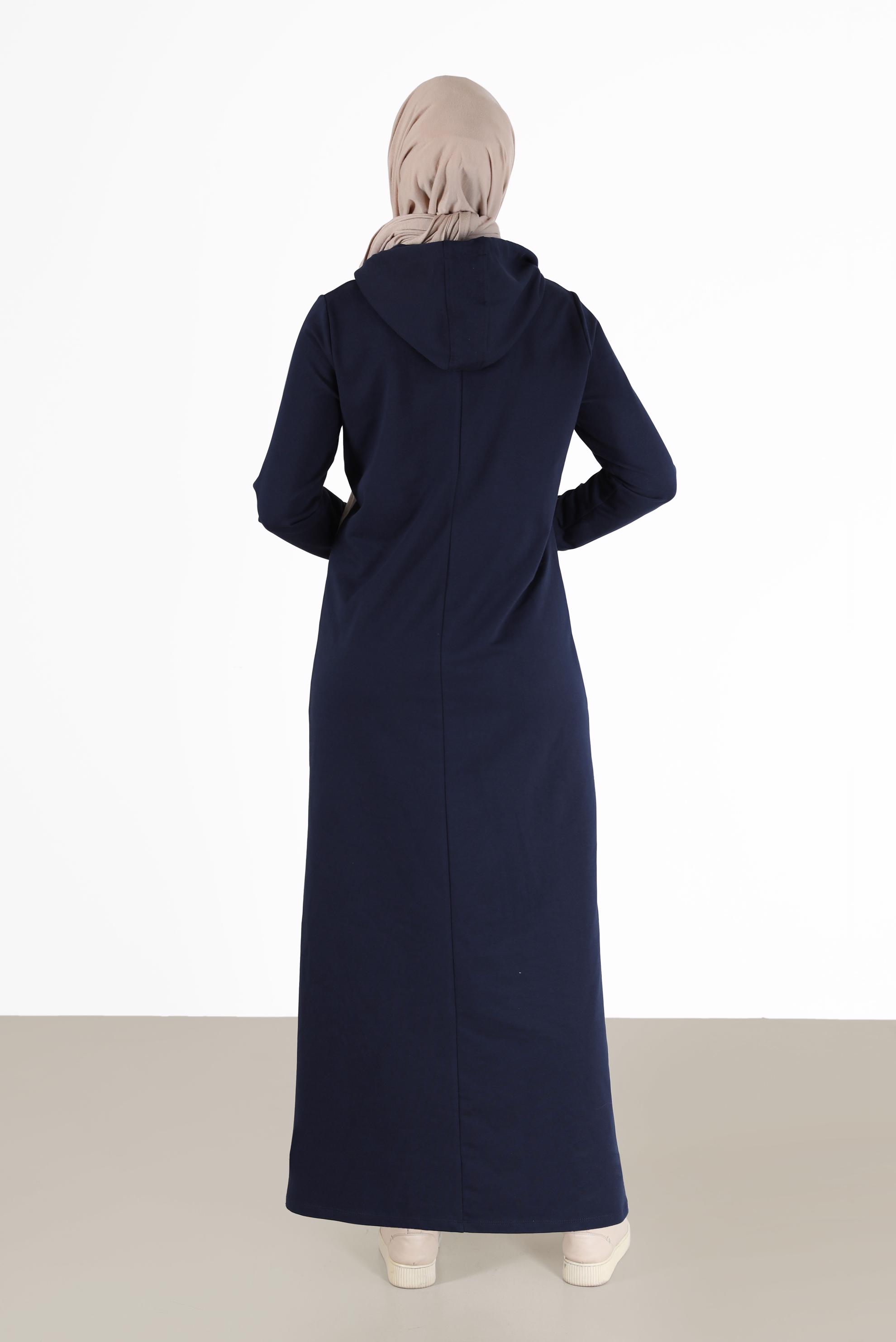Tesettür giyim LACİVERT İKİ RENKLİ KAPÜŞONLU EŞOFMAN ELBİSE 42274