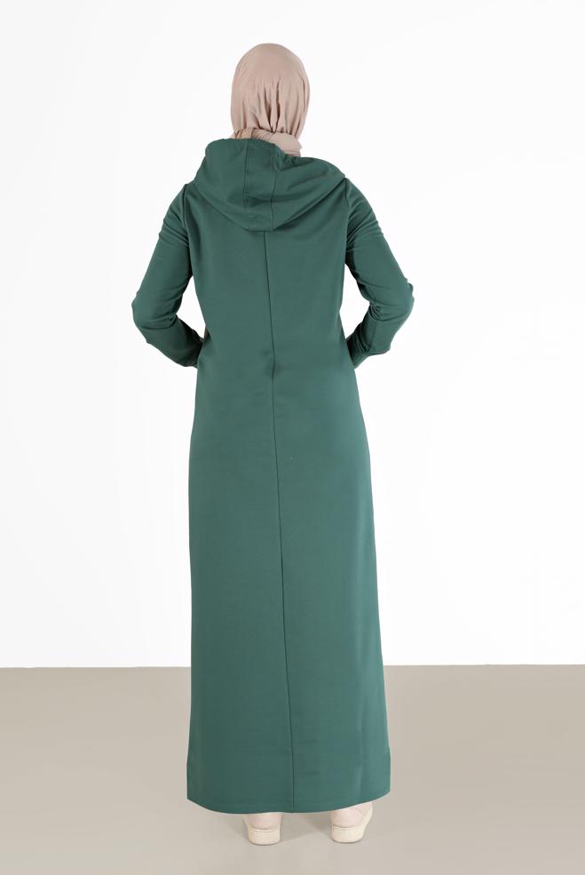 Vêtements hijab VERT ROBE DE SURVÊTEMENT À CAPUCHE BICOLORE 42274 - ALVİNA