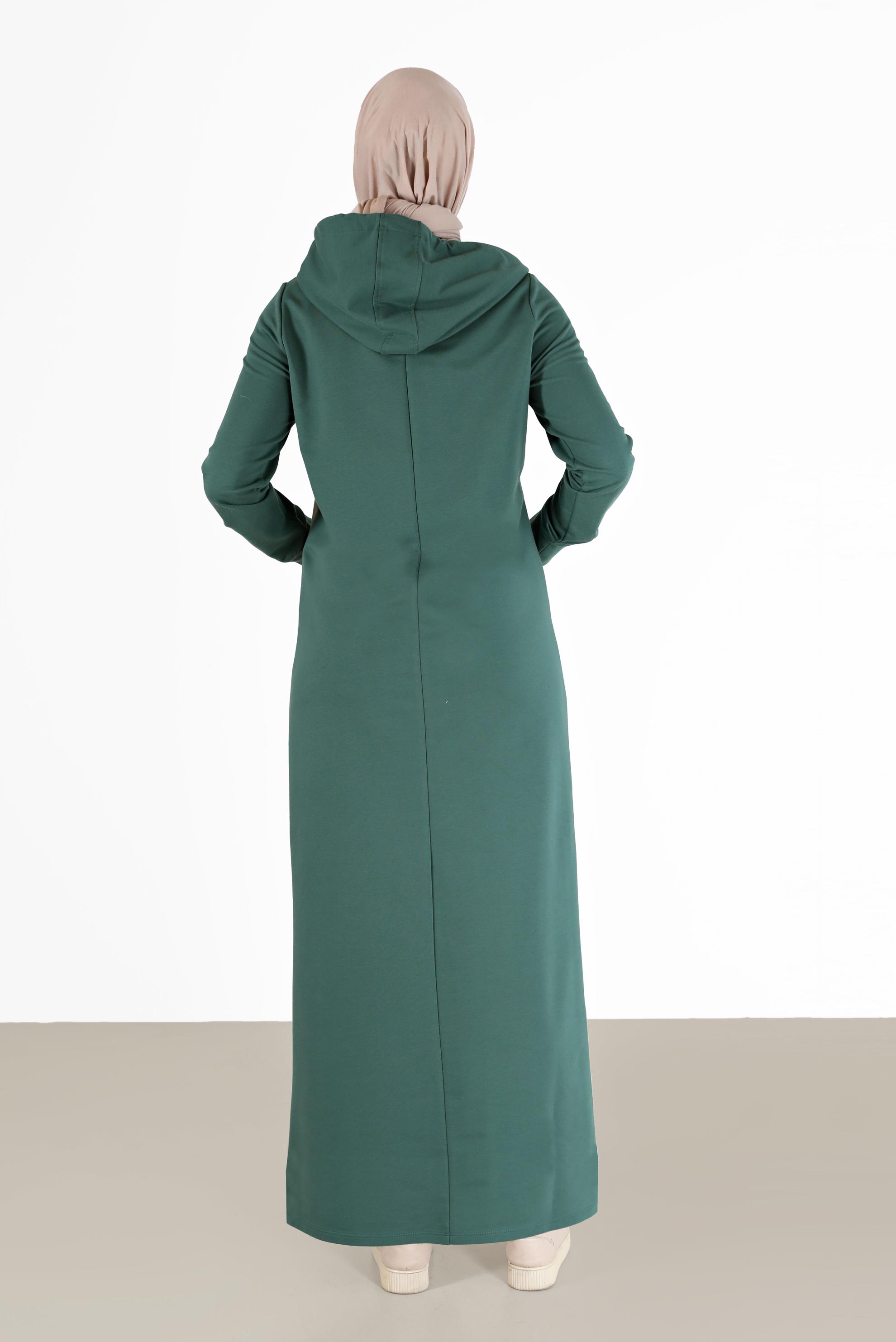 Tesettür giyim YEŞİL İKİ RENKLİ KAPÜŞONLU EŞOFMAN ELBİSE 42274