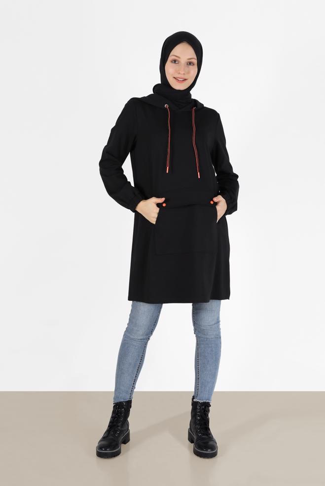 Vêtements hijab  TUNIQUE DE SURVÊTEMENT À CAPUCHE AVEC POIGNETS ÉLASTIQUES 42342 - ALVİNA