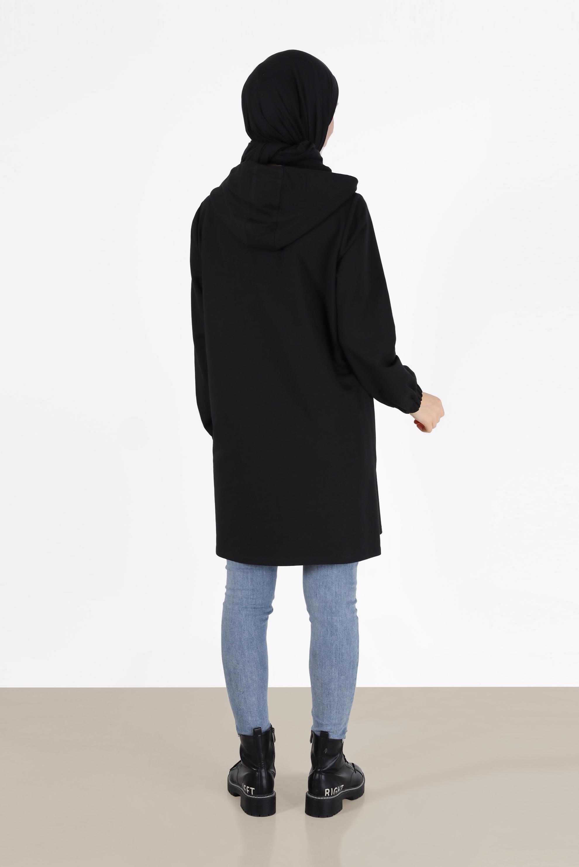 Vêtements hijab NOIR TUNIQUE DE SURVÊTEMENT À CAPUCHE AVEC POIGNETS ÉLASTIQUES 42342