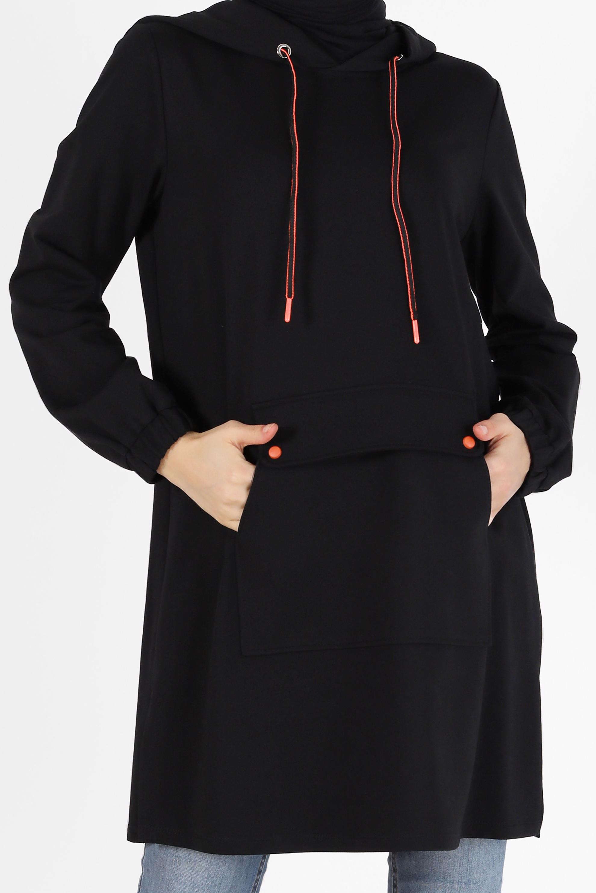 Vêtements hijab NOIR TUNIQUE DE SURVÊTEMENT À CAPUCHE AVEC POIGNETS ÉLASTIQUES 42342
