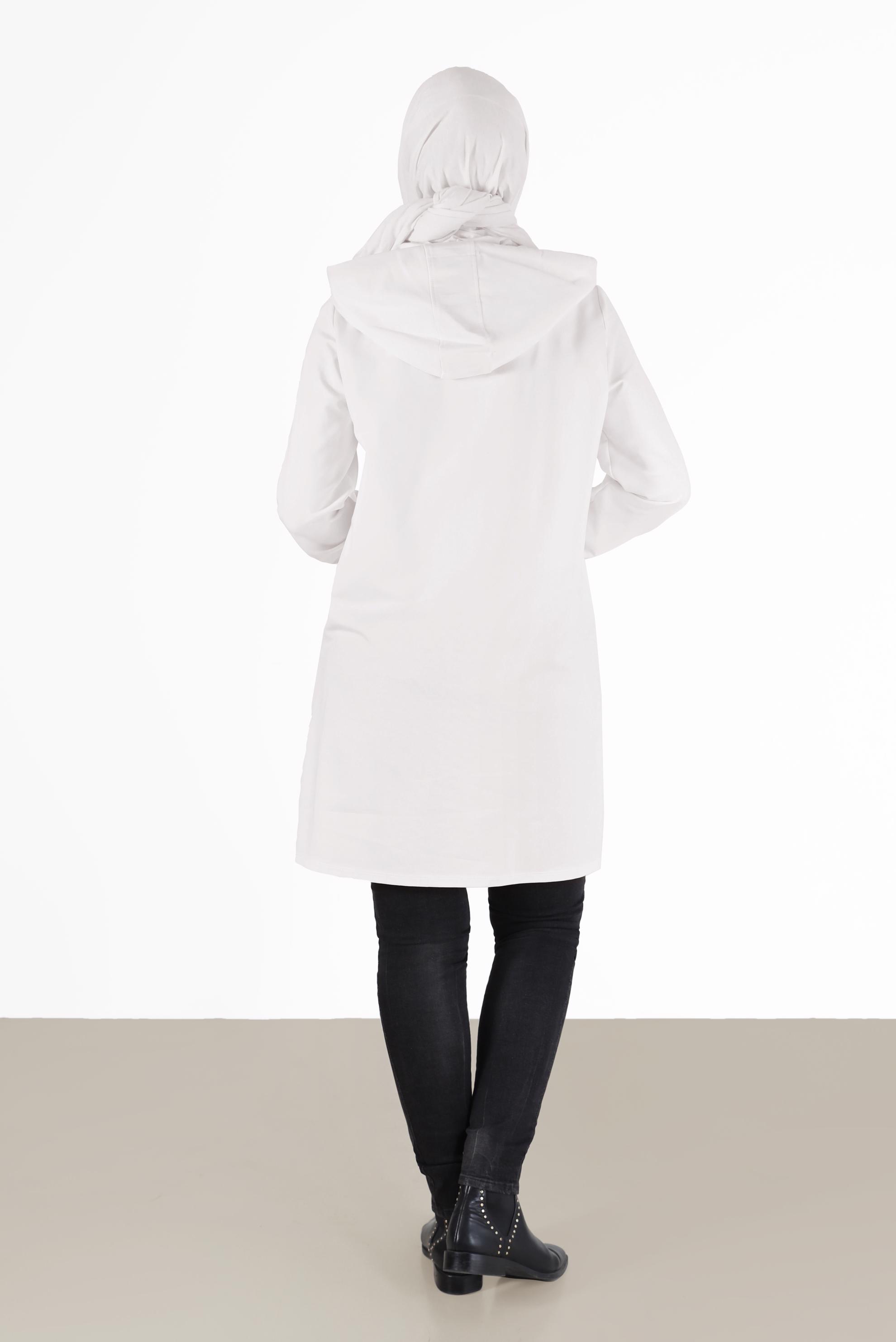 Tesettür giyim BEYAZ MANŞETLERİ LASTİKLİ KAPÜŞONLU EŞOFMAN TUNİK 42342 