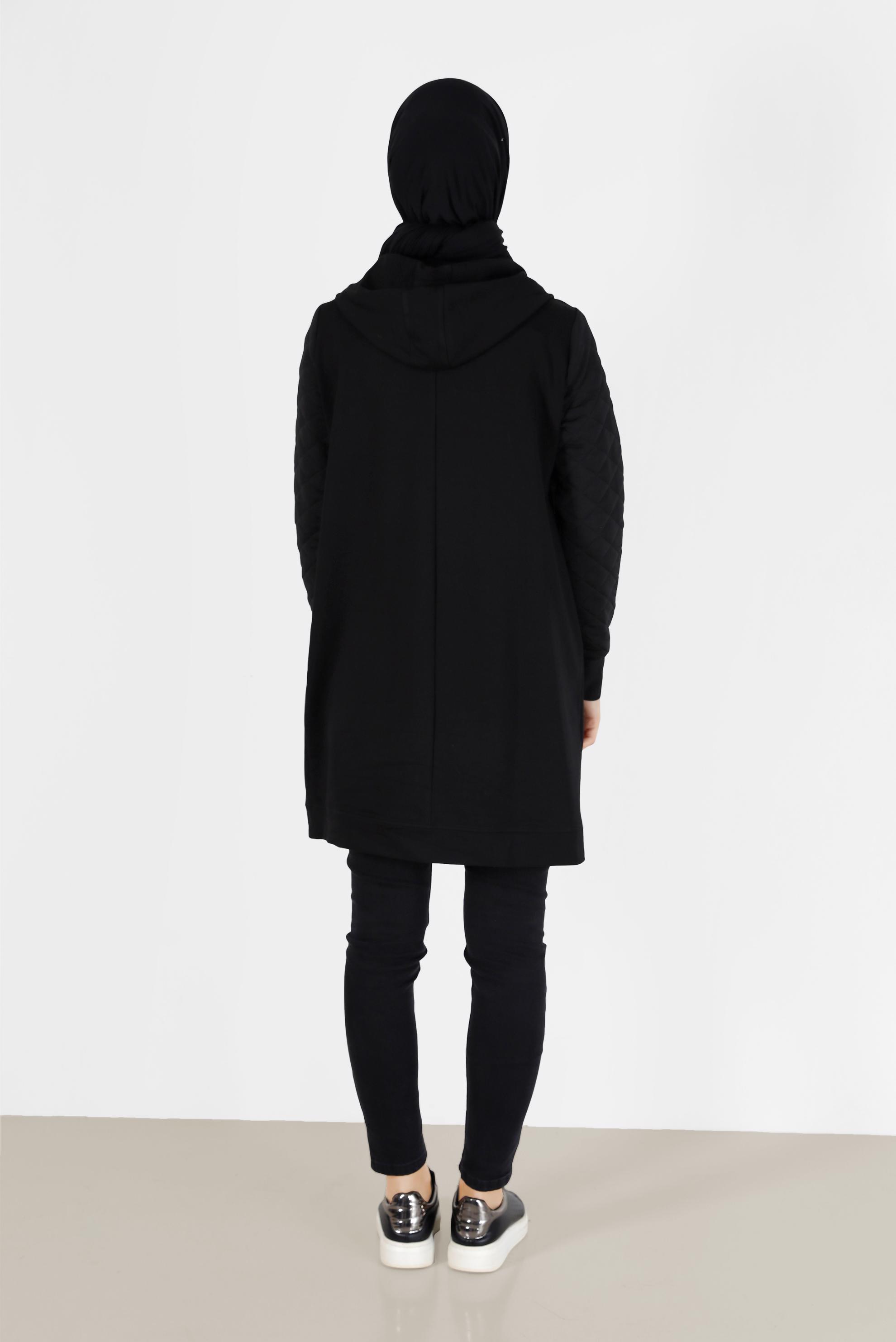 Tesettür giyim SİYAH KAPİTONE DESEN DETAYLI KAPÜŞONLU EŞOFMAN TUNİK 42344 