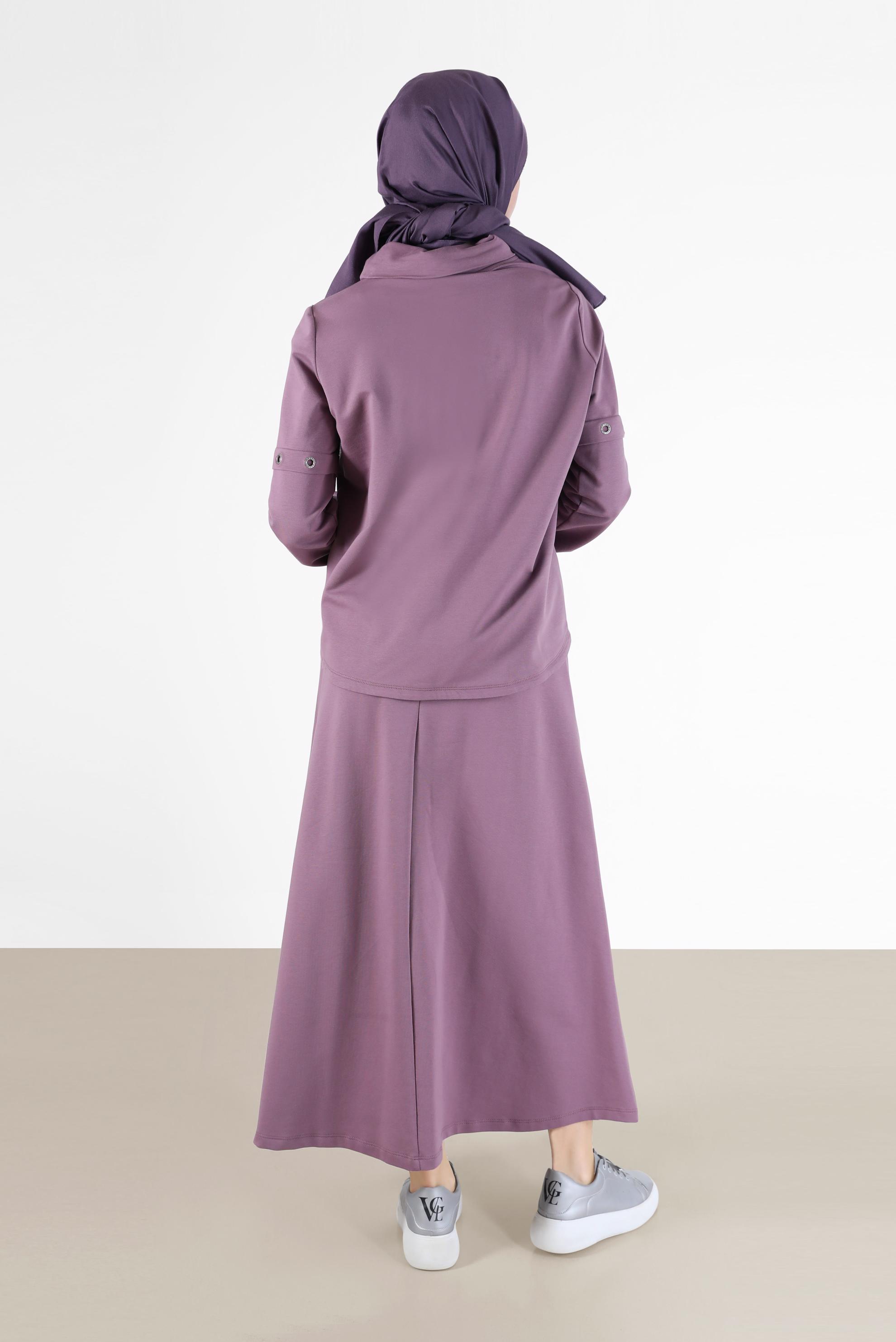 Vêtements hijab POURPRE ENSEMBLE DE SURVÊTEMENT JUPE 2 PIÈCES À COL COL CHEMISIER AVEC OEILLETS 42347