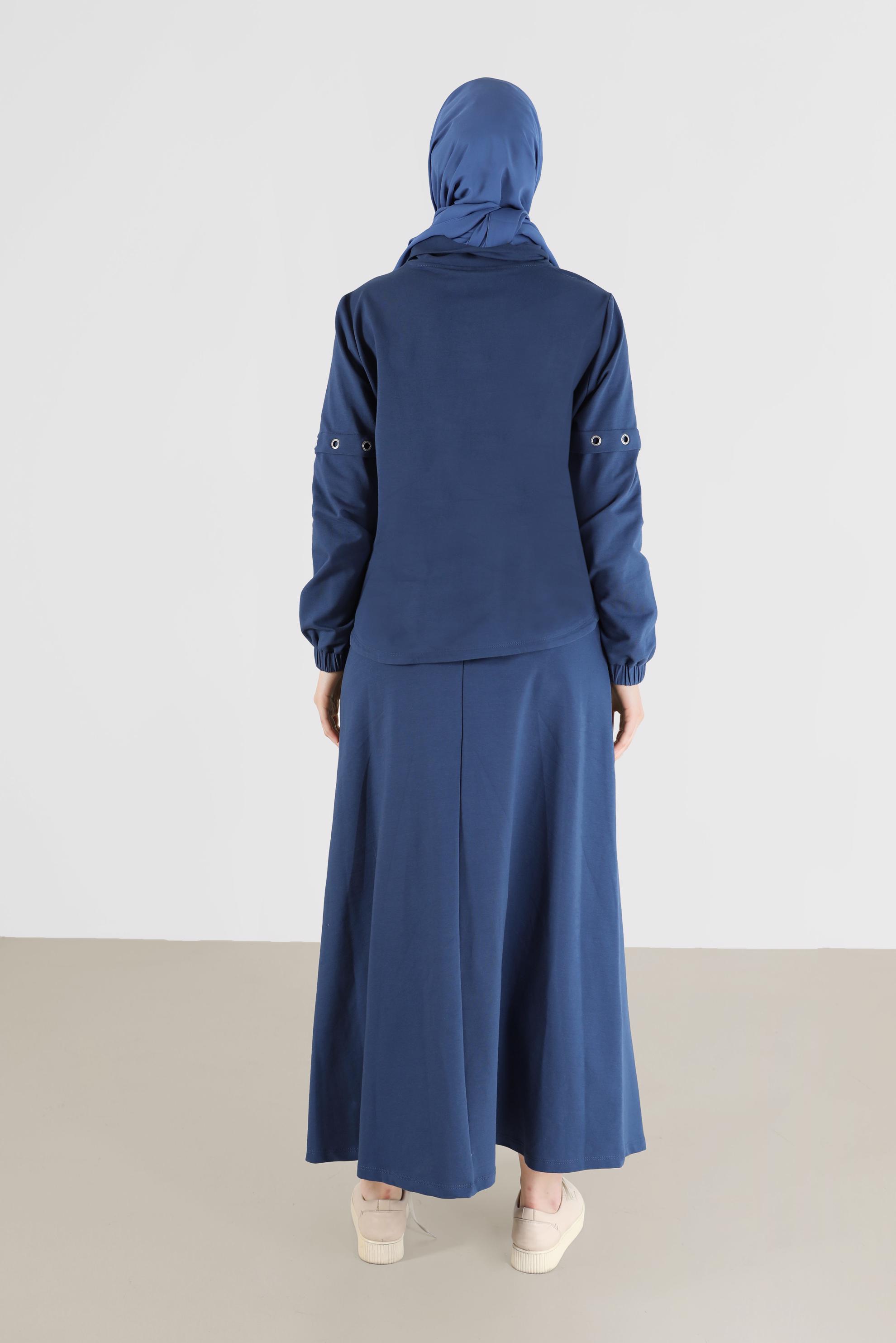 Vêtements hijab BLEU MARINE ENSEMBLE DE SURVÊTEMENT JUPE 2 PIÈCES À COL COL CHEMISIER AVEC OEILLETS 42347