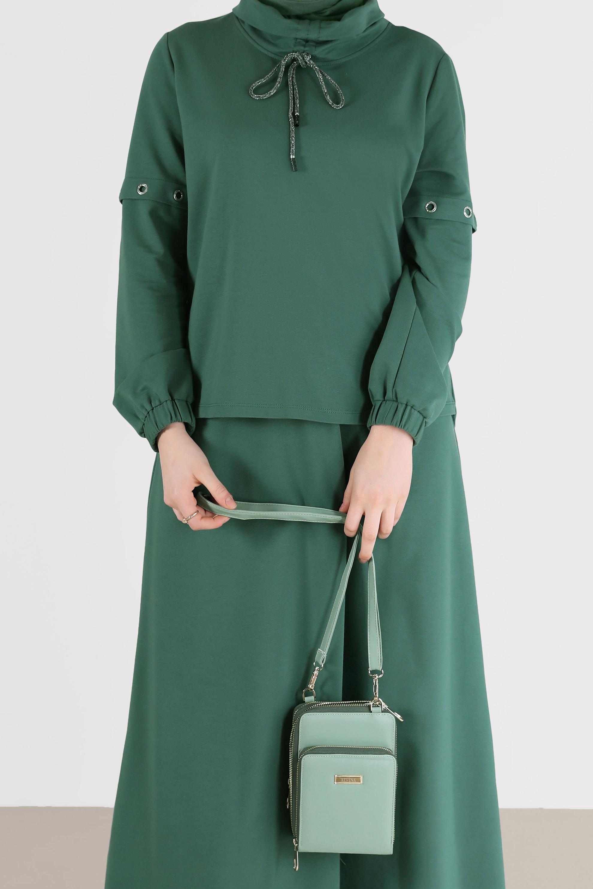 Vêtements hijab VERT ENSEMBLE DE SURVÊTEMENT JUPE 2 PIÈCES À COL COL CHEMISIER AVEC OEILLETS 42347